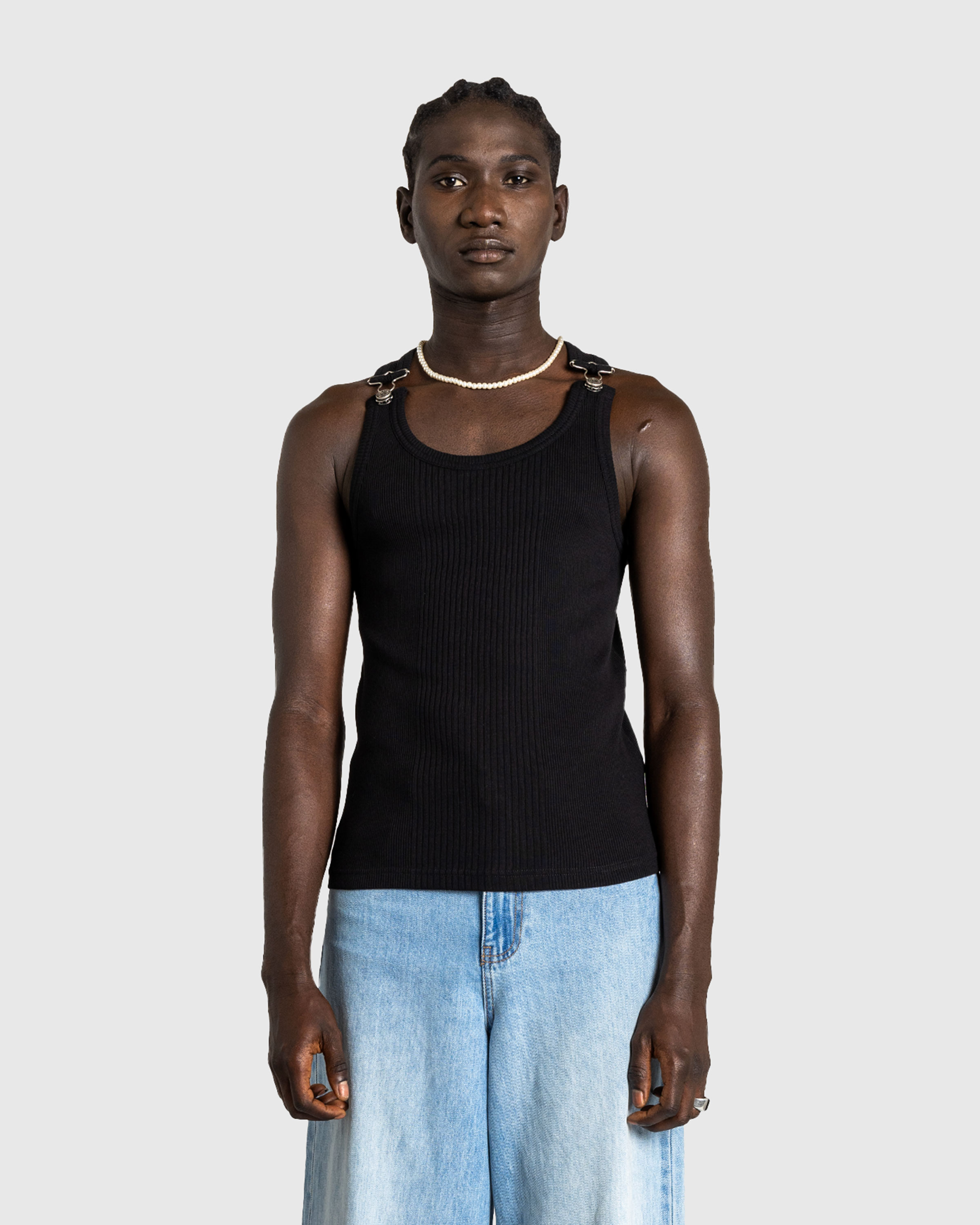 Jean Paul Gaultier – Ribbed Tank Top With Overall Buckles Black - Tank Tops - Black - Image 2