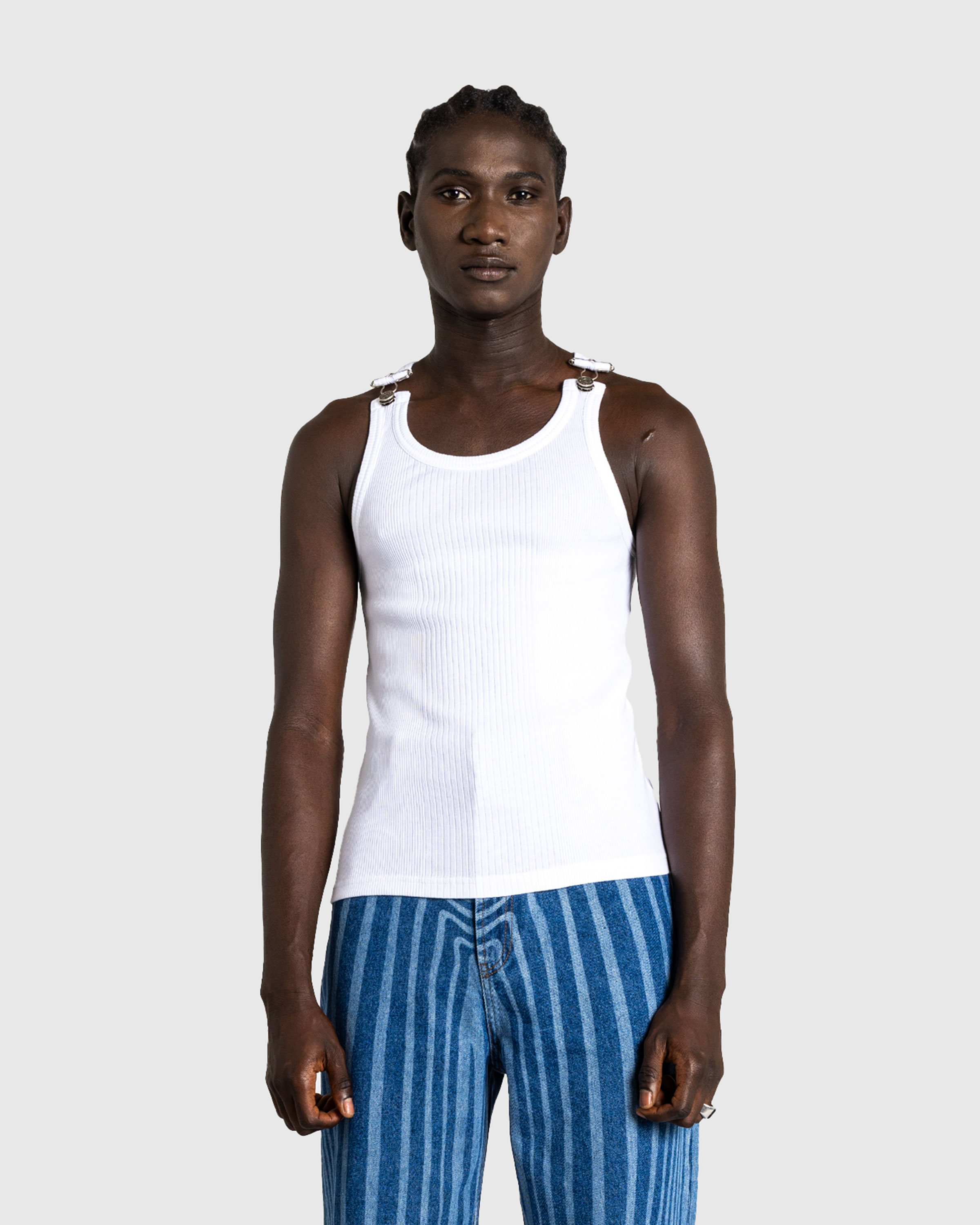 Jean Paul Gaultier – Ribbed Tank Top With Overall Buckles White - Tank Tops - White - Image 2