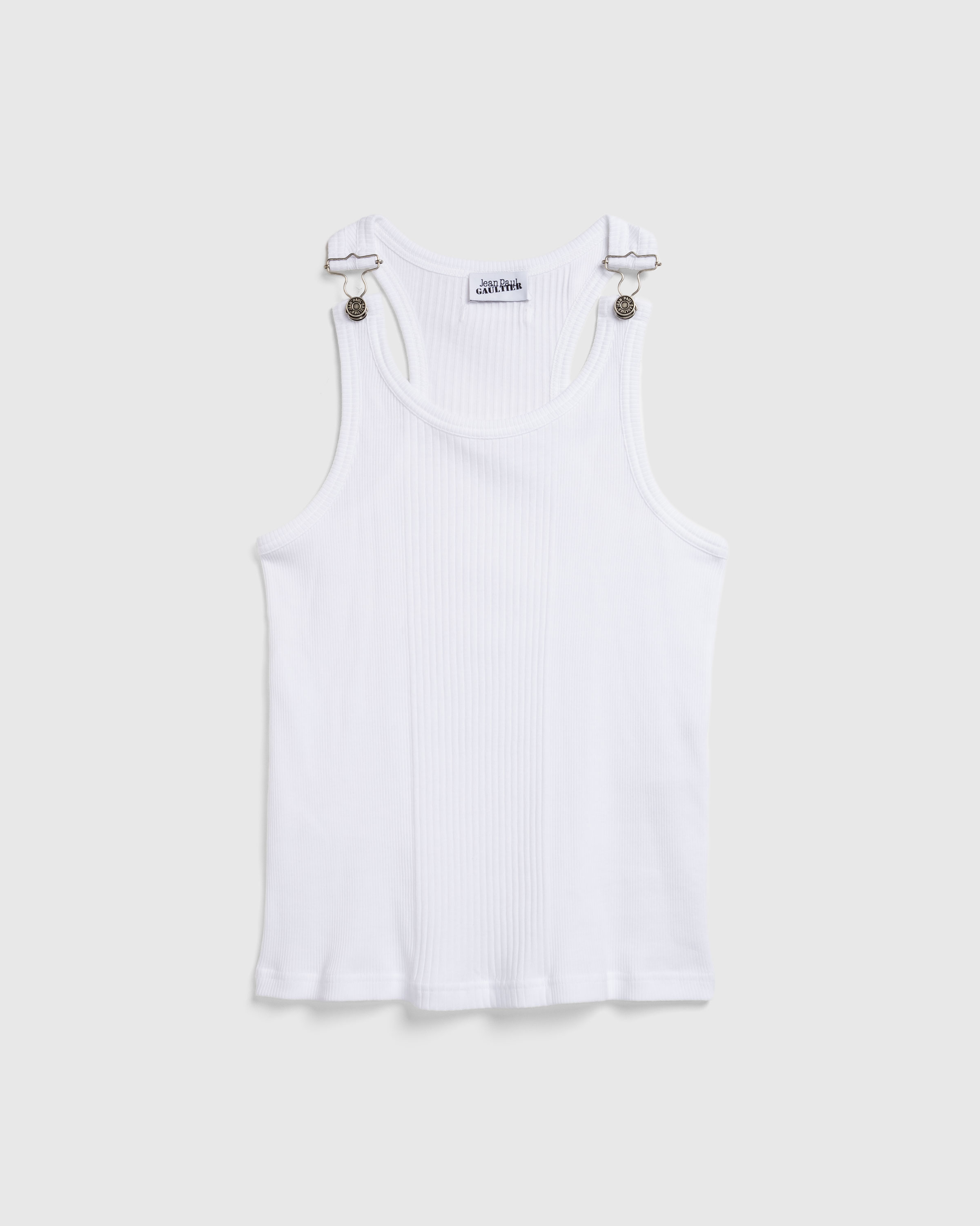 Jean Paul Gaultier – Ribbed Tank Top With Overall Buckles White - Tank Tops - White - Image 1