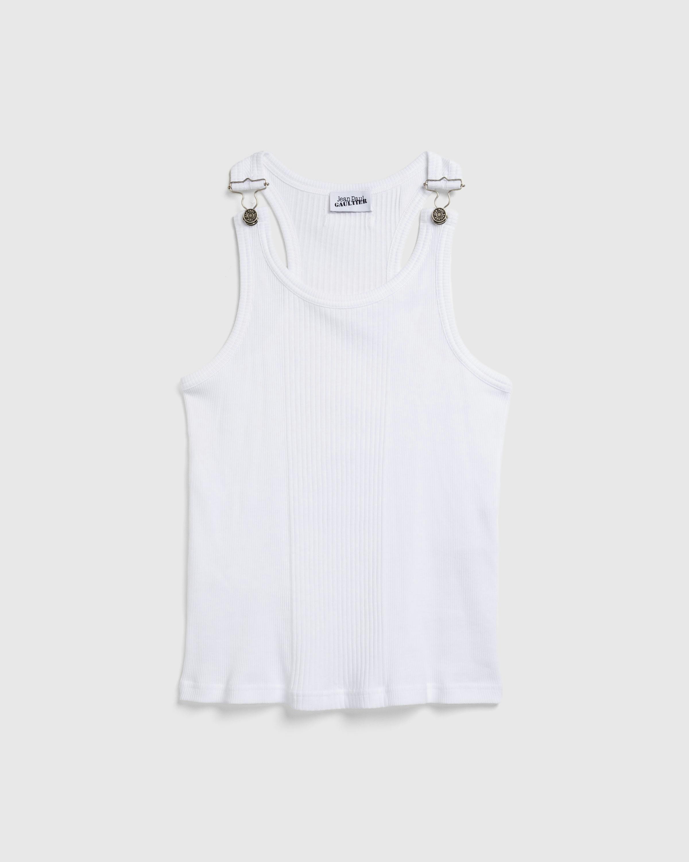 Jean Paul Gaultier – Ribbed Tank Top With Overall Buckles White - Tank Tops - White - Image 1