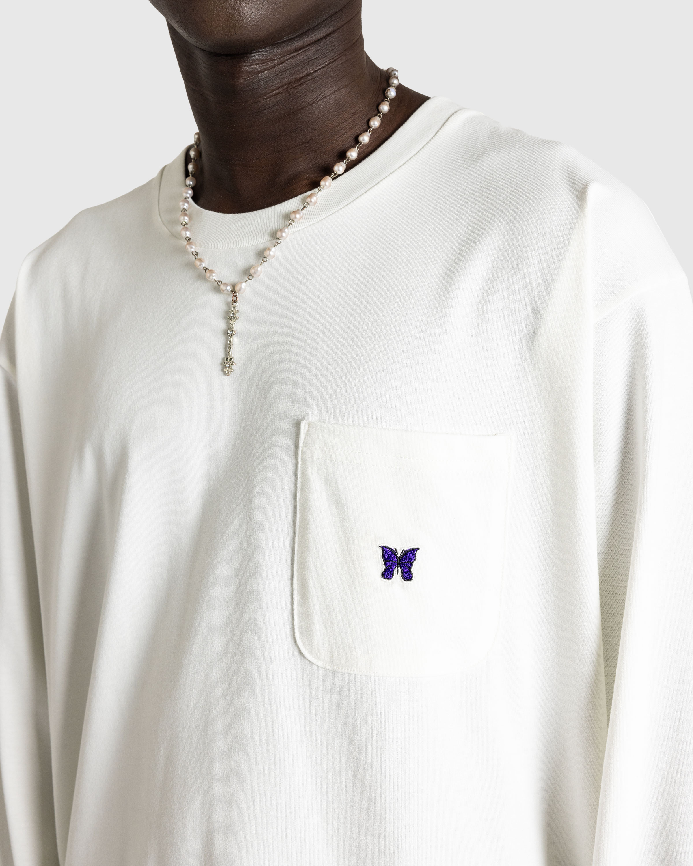Needles – L/S Crew Neck Tee Poly Jersey White - Longsleeves - White - Image 5