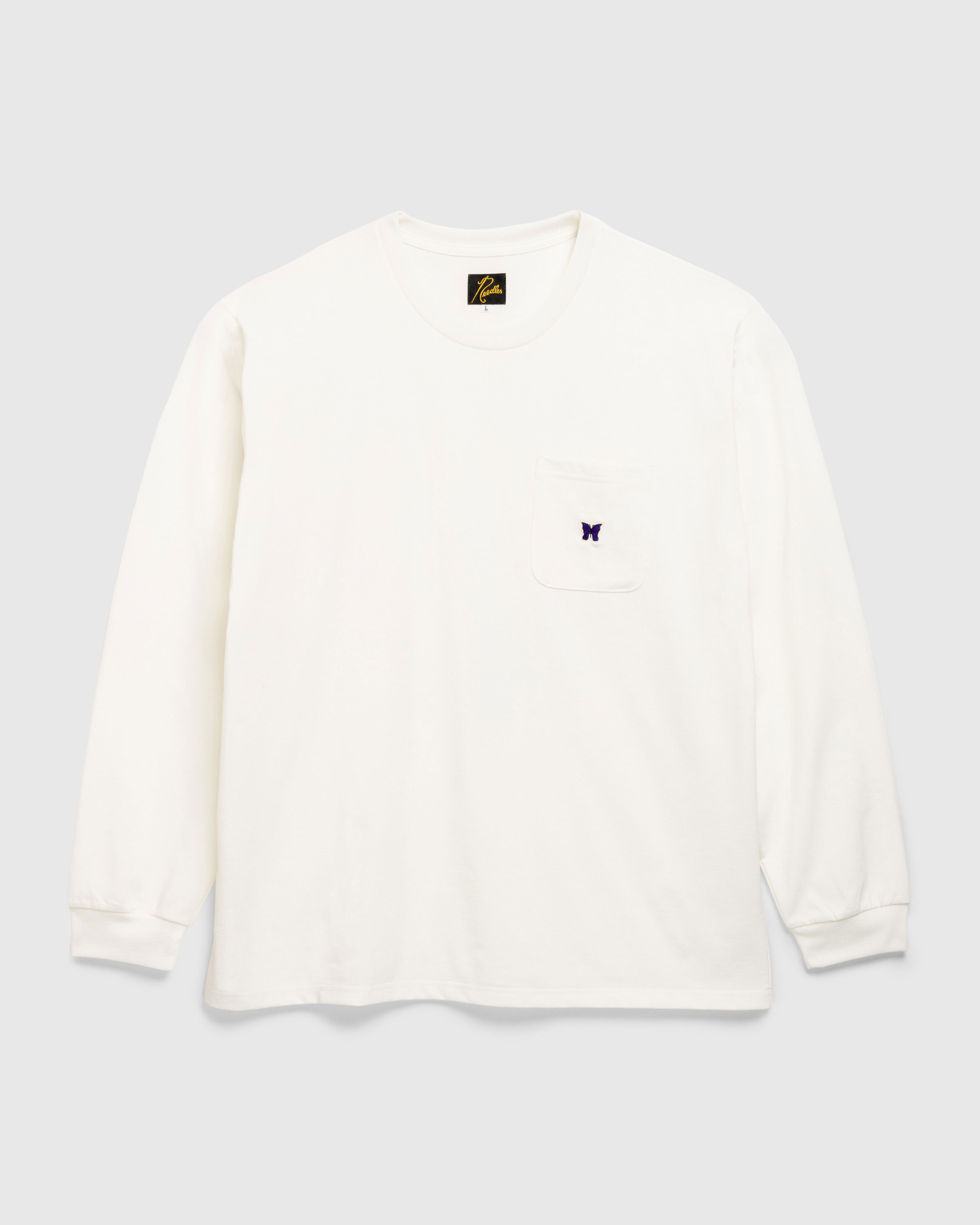 Needles – L/S Crew Neck Tee Poly Jersey White - Longsleeves - White - Image 1