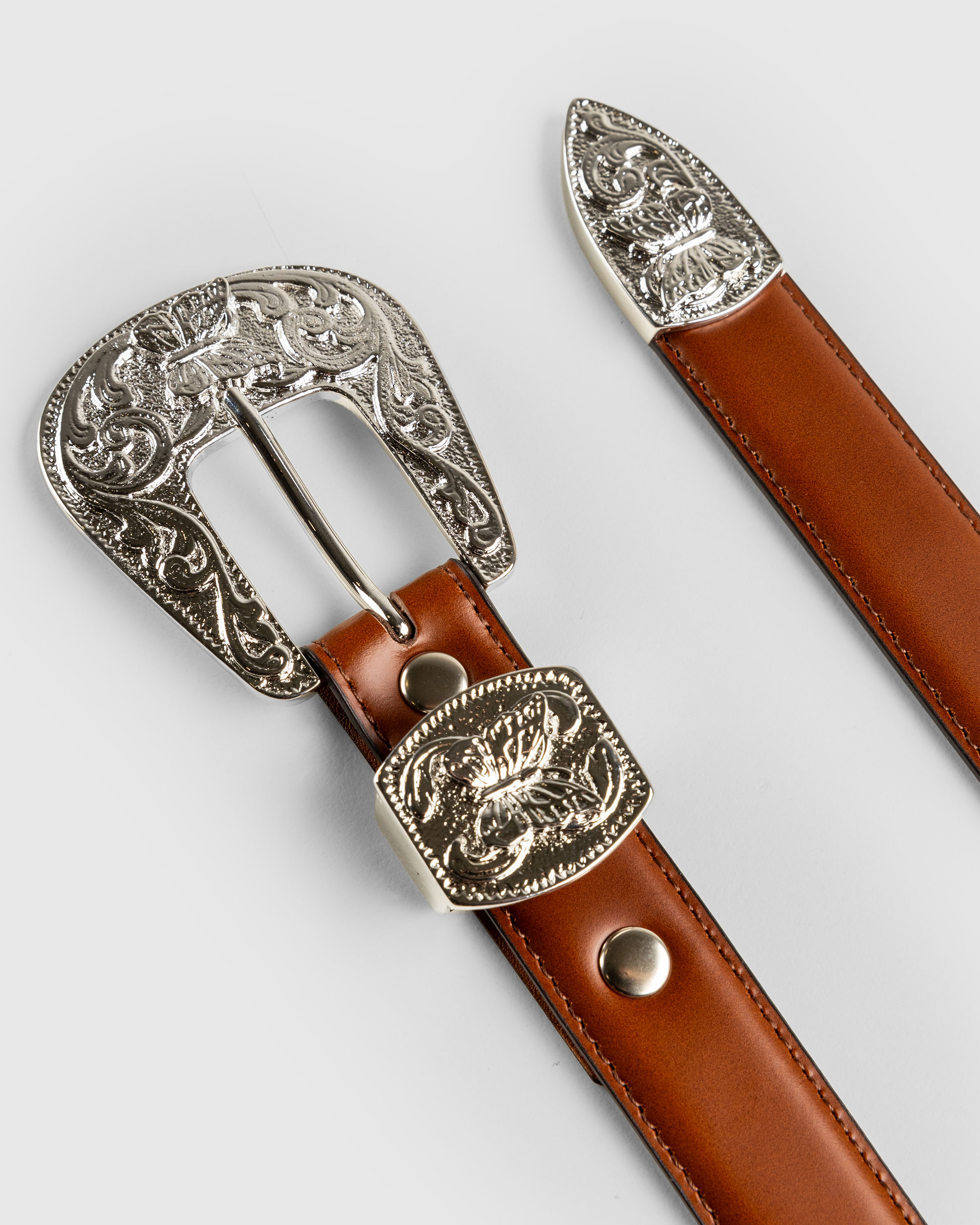 Needles – Papillon Western Tip Belt Steer Leather Brown - Belts & Suspenders - Brown - Image 3