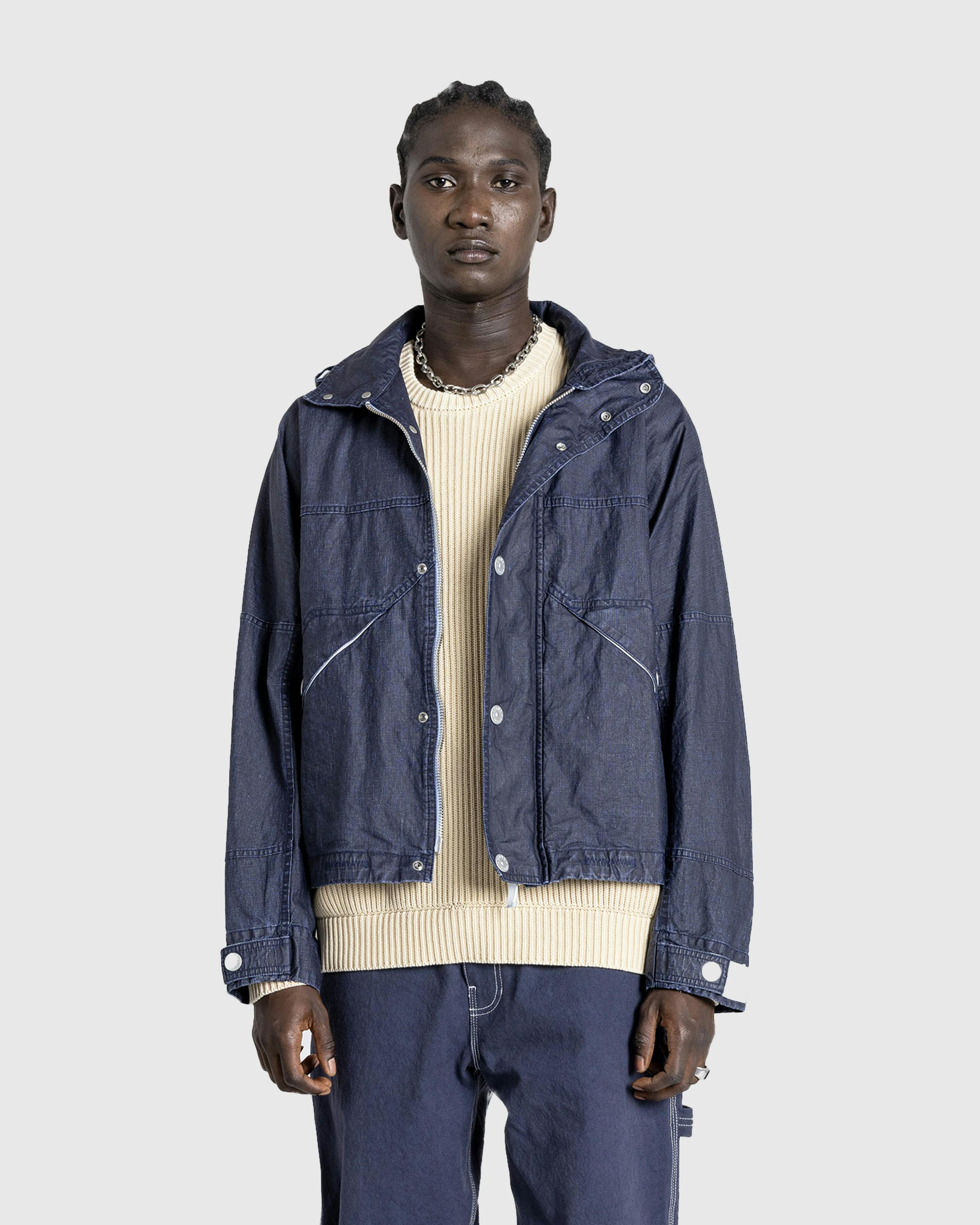 Stone Island – Hooded Linen Jacket Royal Blue - Outerwear - Blue - Image 2