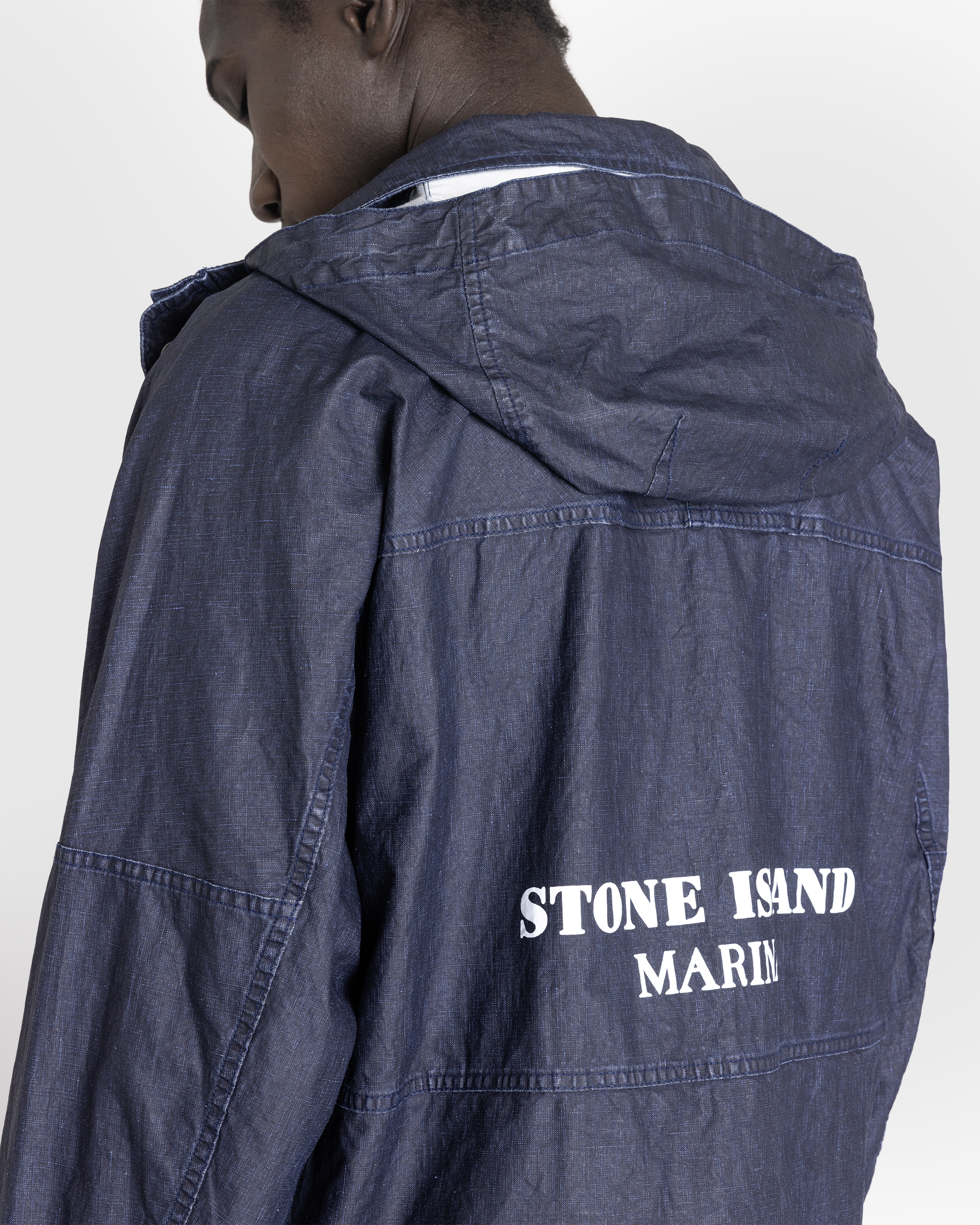 Stone Island – Hooded Linen Jacket Royal Blue - Outerwear - Blue - Image 7