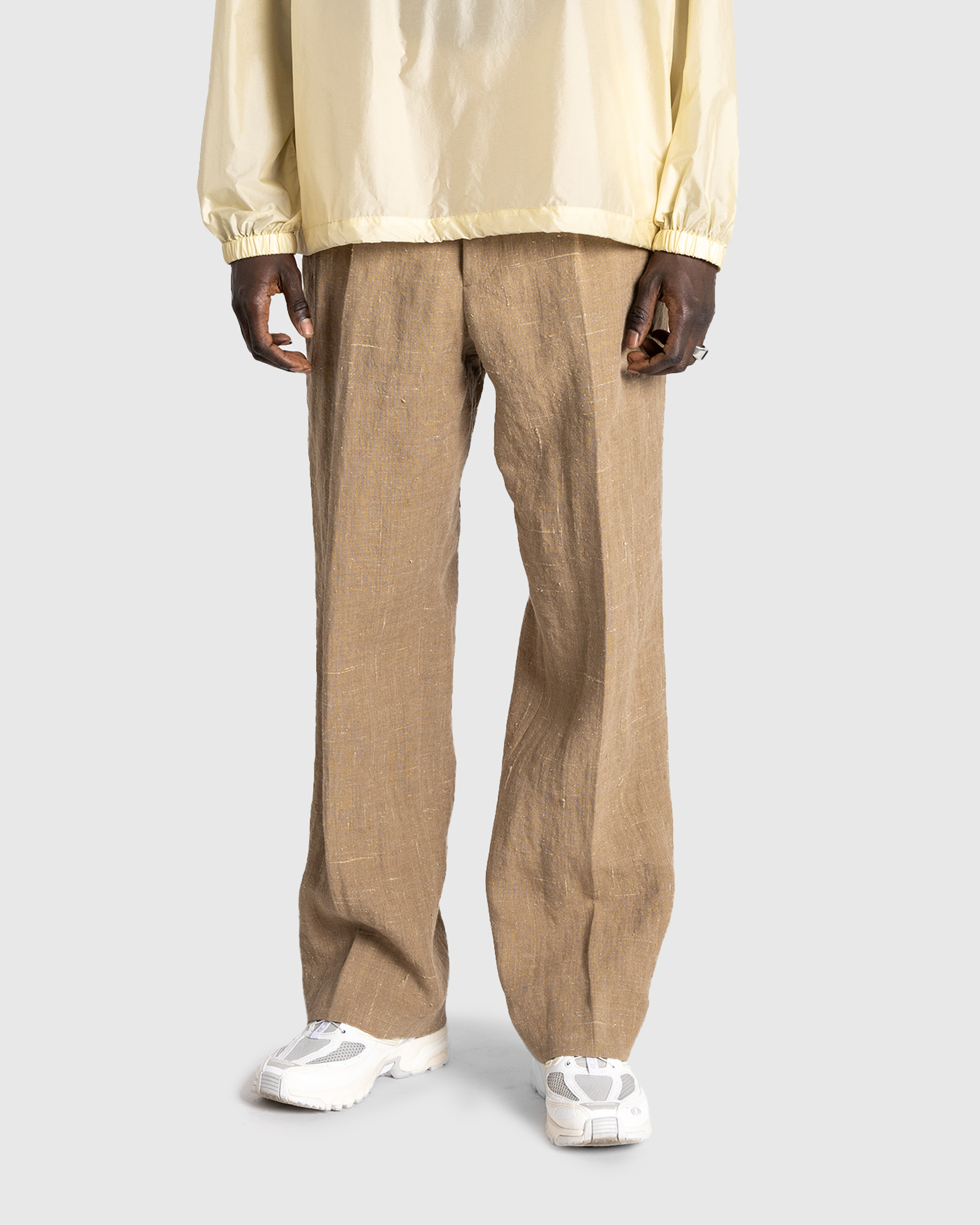 Auralee – Linen Silk Tweed Slacks Brown - Pants - Brown - Image 2