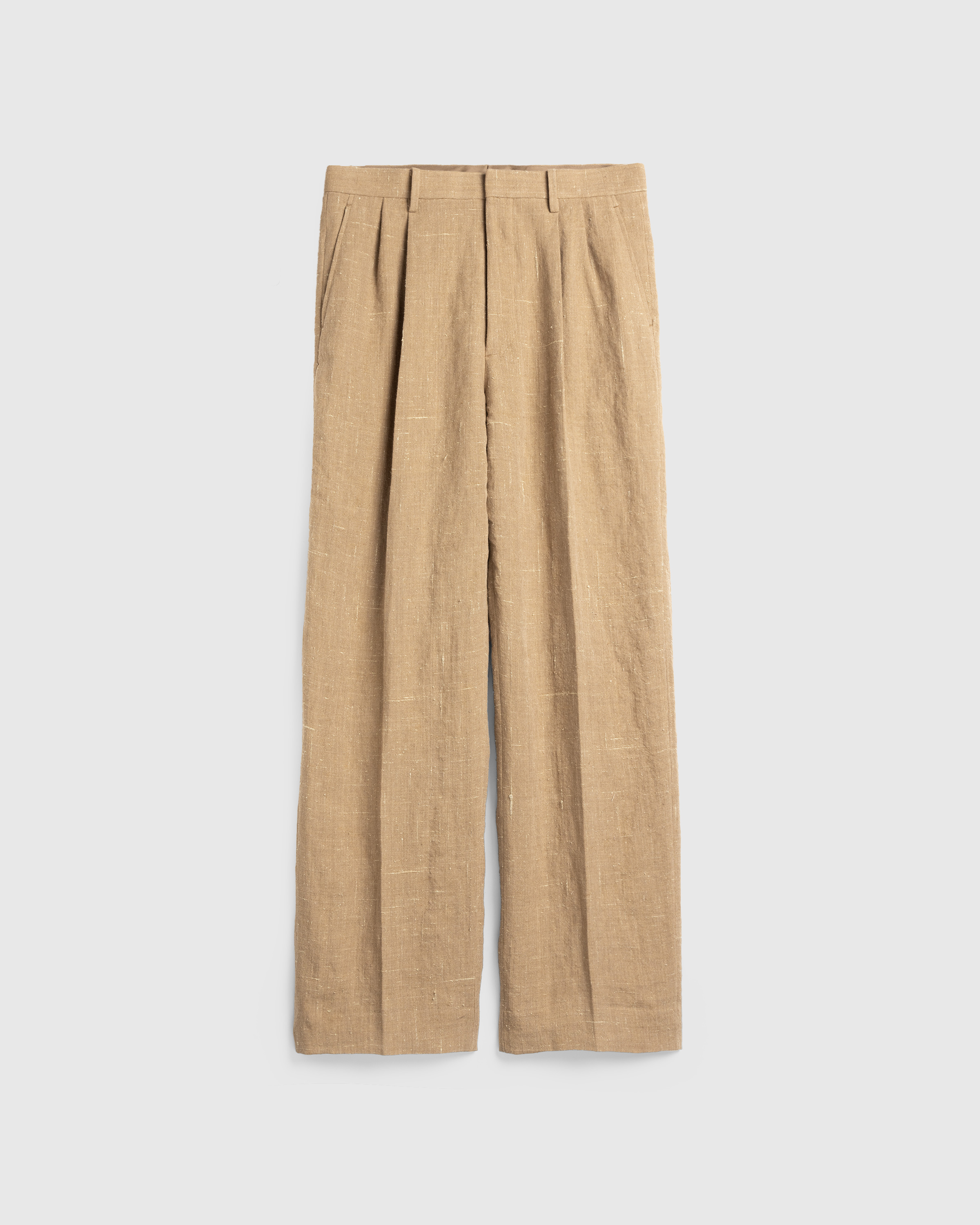 Auralee – Linen Silk Tweed Slacks Brown - Pants - Brown - Image 1