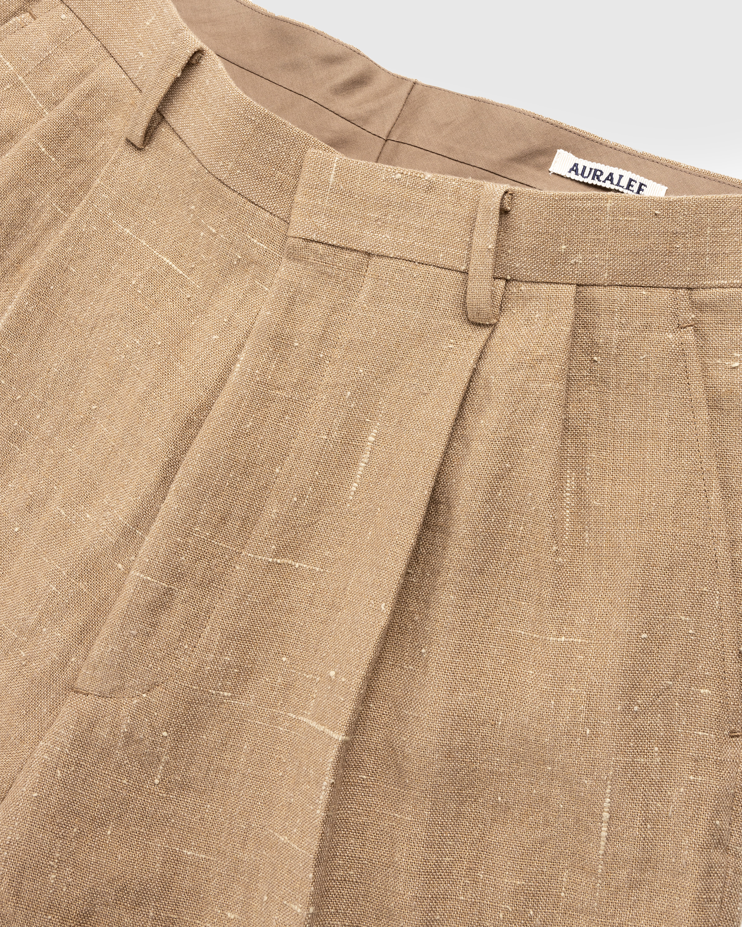 Auralee – Linen Silk Tweed Slacks Brown - Pants - Brown - Image 5