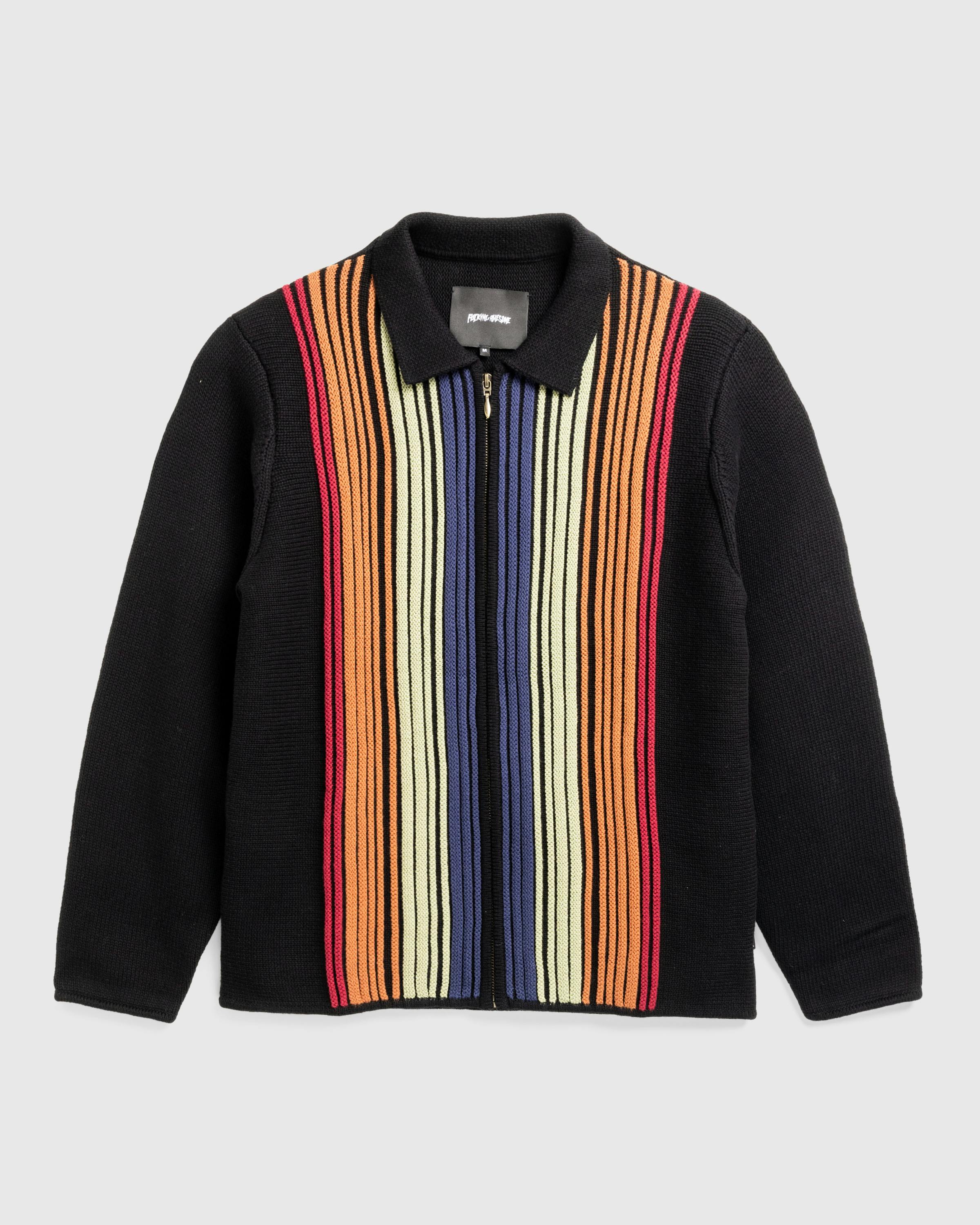 Fucking Awesome – Multi Stripe Zip Polo Black/Striped - Polos - Black - Image 1