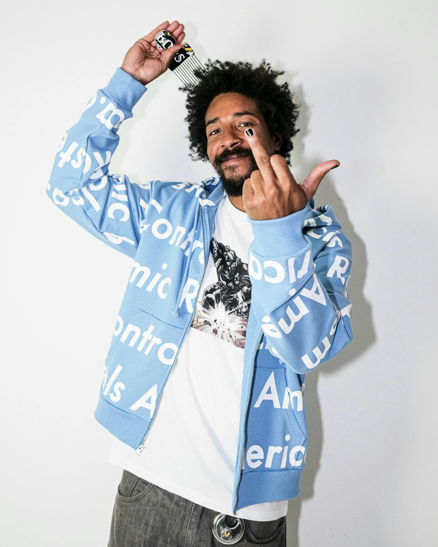 Denim Tears' Arthur Jafa collaboration, a blue hoodie, riffs on Tremaine Emory's Supreme beef
