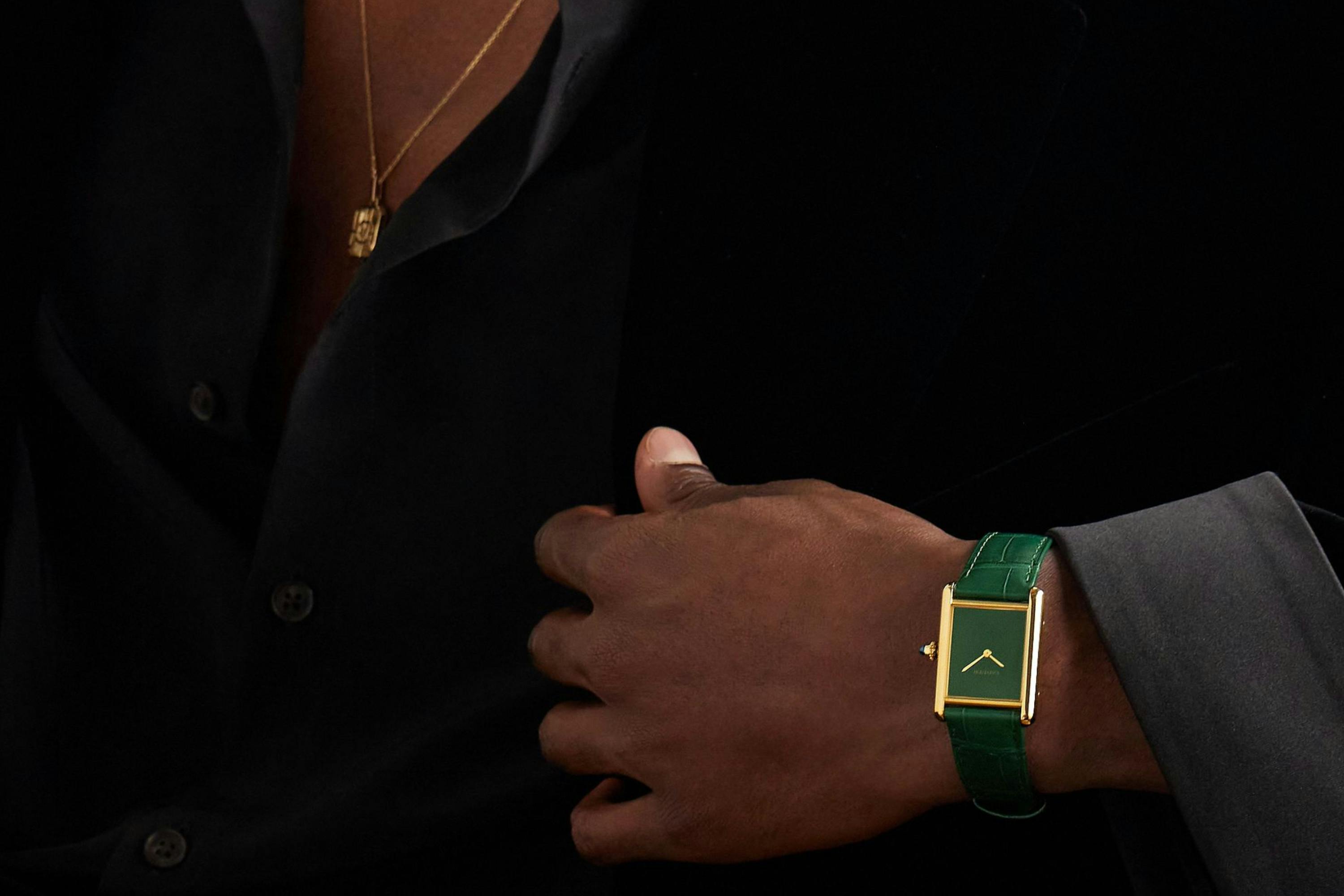 cartier tank louis green mens watch