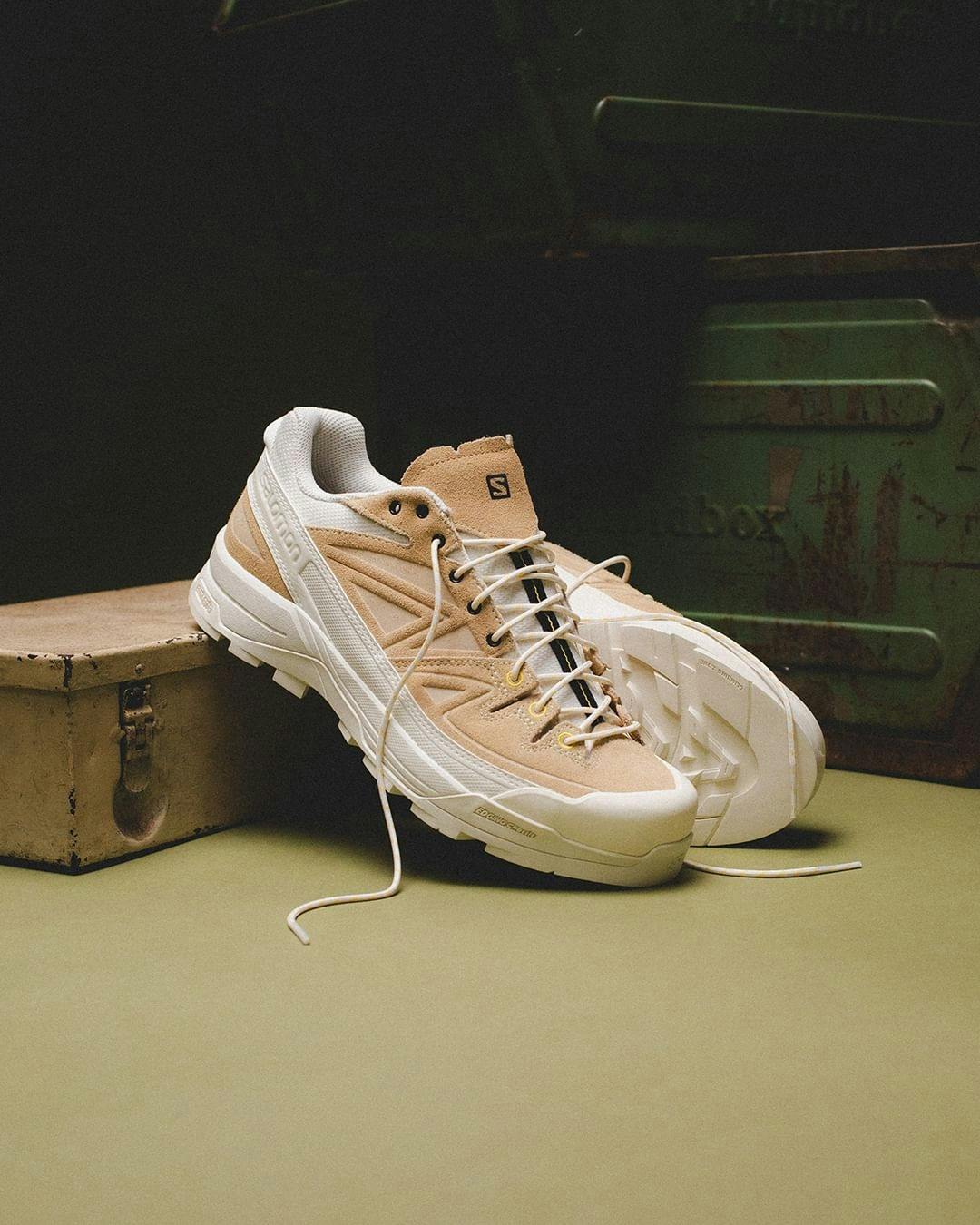 Salomon's X-Alp sneaker in white suede leather