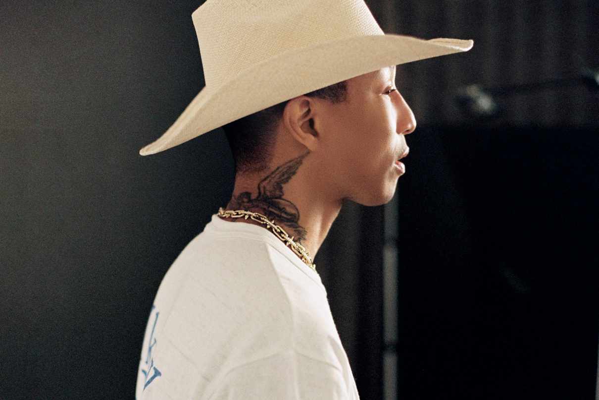 Pharrell's Tiffany Titan jewelry collection, including gold and black titanium earrings, bracelets, necklaces, and rings studded with diamonds