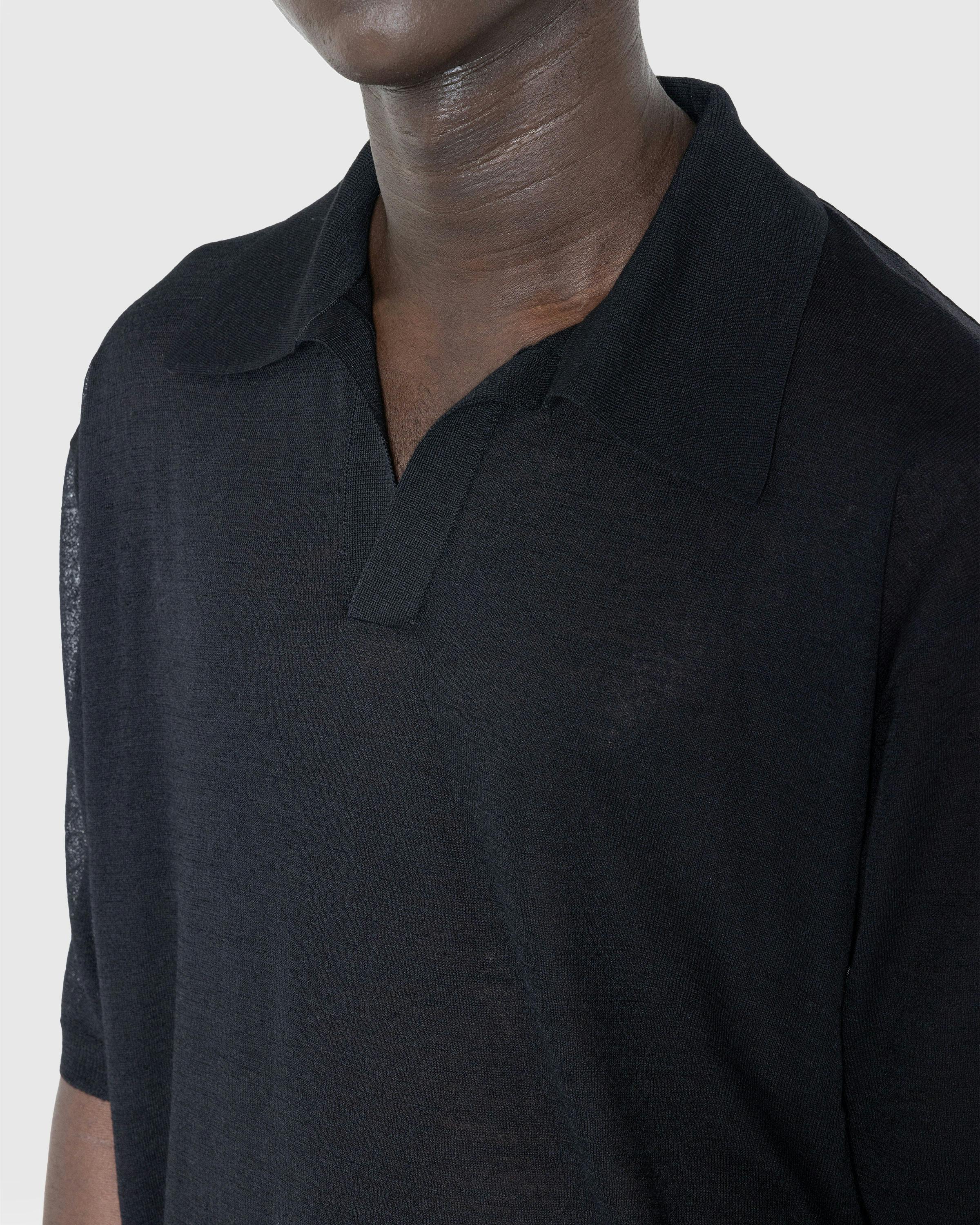 Auralee – Hard Twist High Gauge Wool Silk Knit Skipper Polo Black - Tops - Black - Image 5