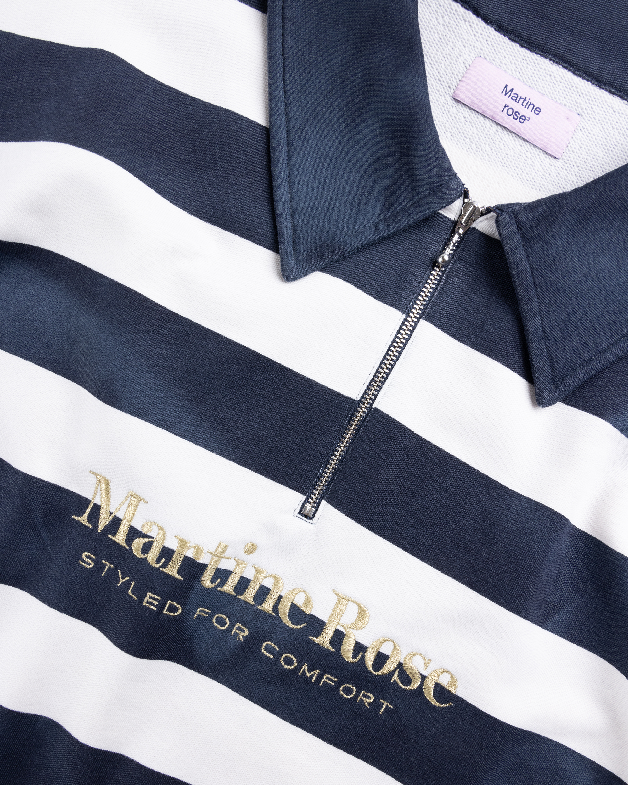 Martine Rose – Zip Up Polo Navy/White Stripe - Polos - Blue - Image 6