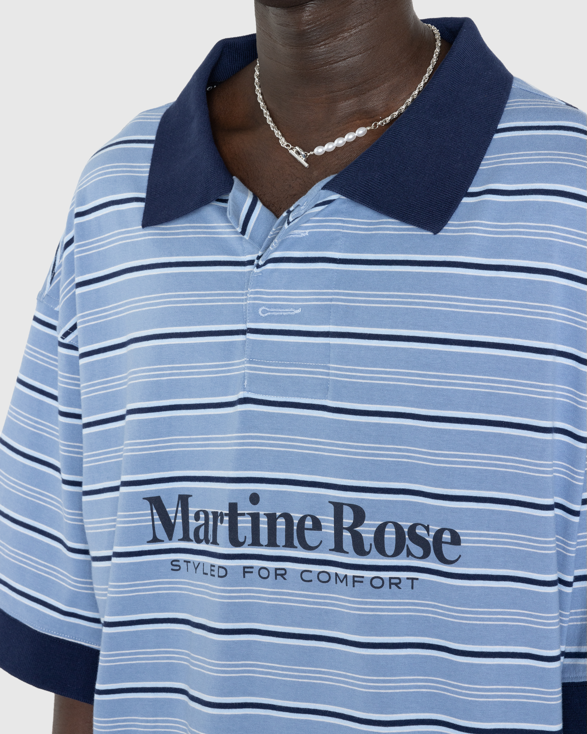Martine Rose – Stretched Polo Blue Stripe - Polos - Blue - Image 5