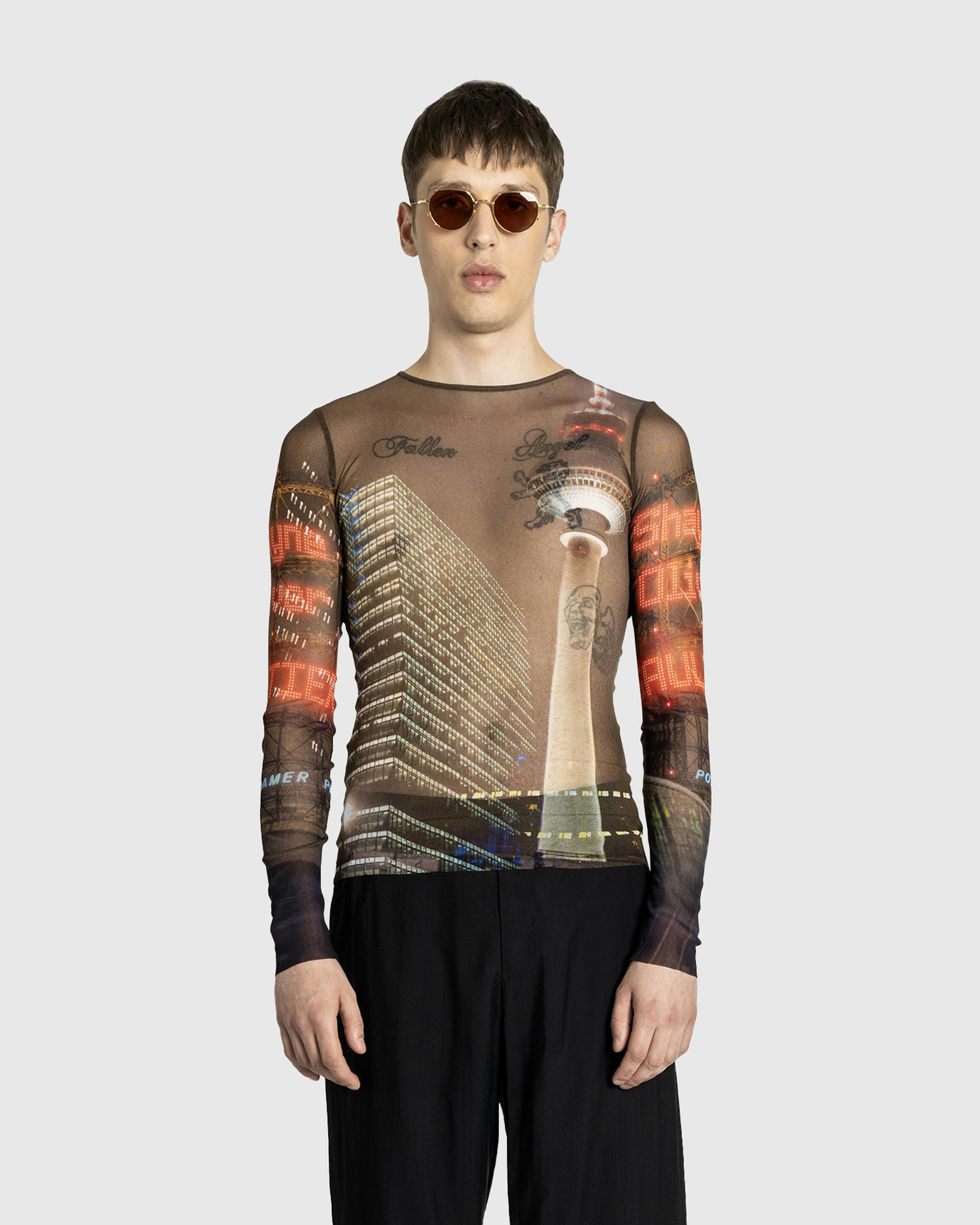 Jean Paul Gaultier x Shayne Oliver – Mesh Long-Sleeve Top Printed "City" Brown/Green/Blue/Red - Longsleeves - Brown - Image 2