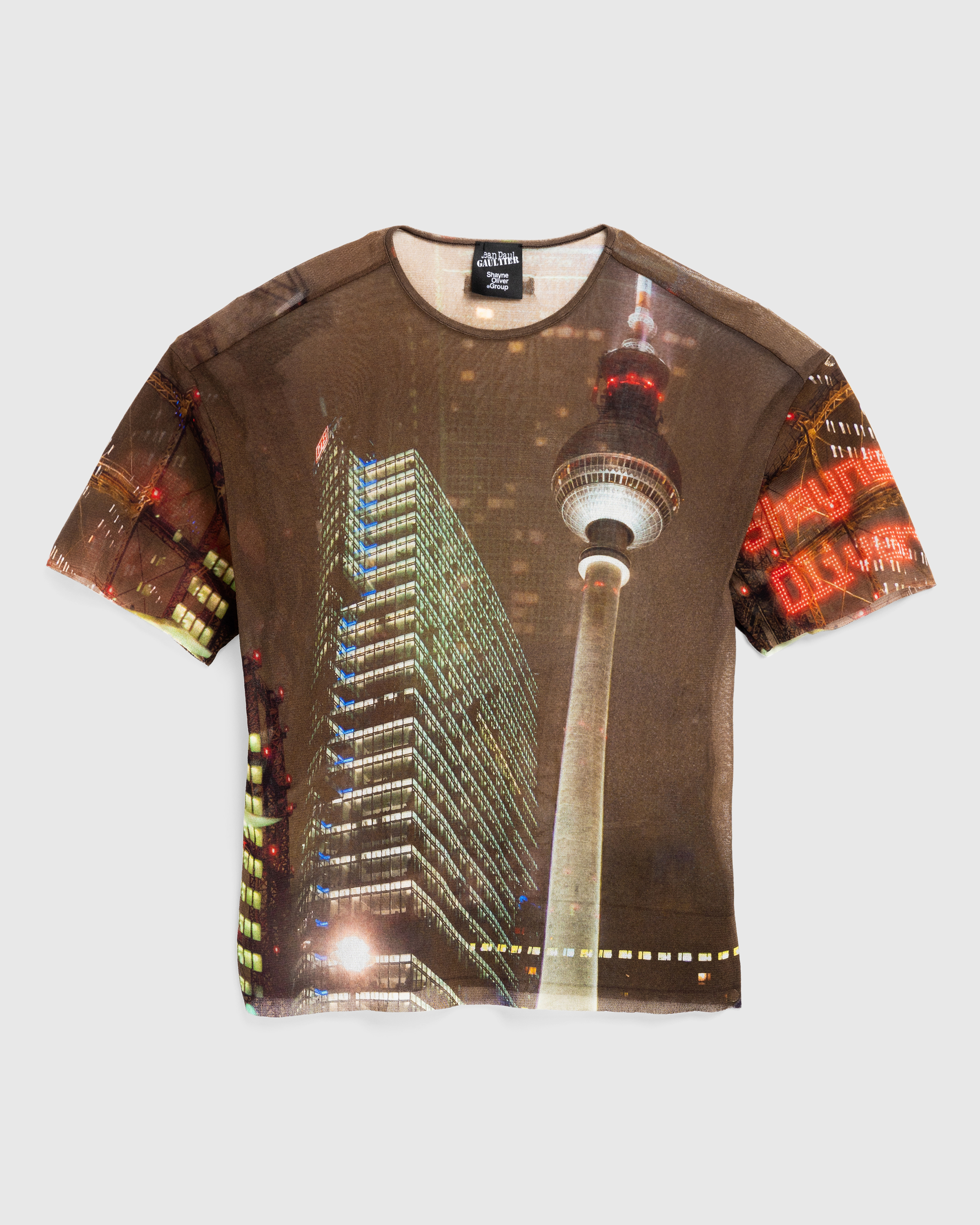 Jean Paul Gaultier x Shayne Oliver – Mesh Oversized Tee Printed "City" Brown/Green/Blue/Red - T-Shirts - Brown - Image 1