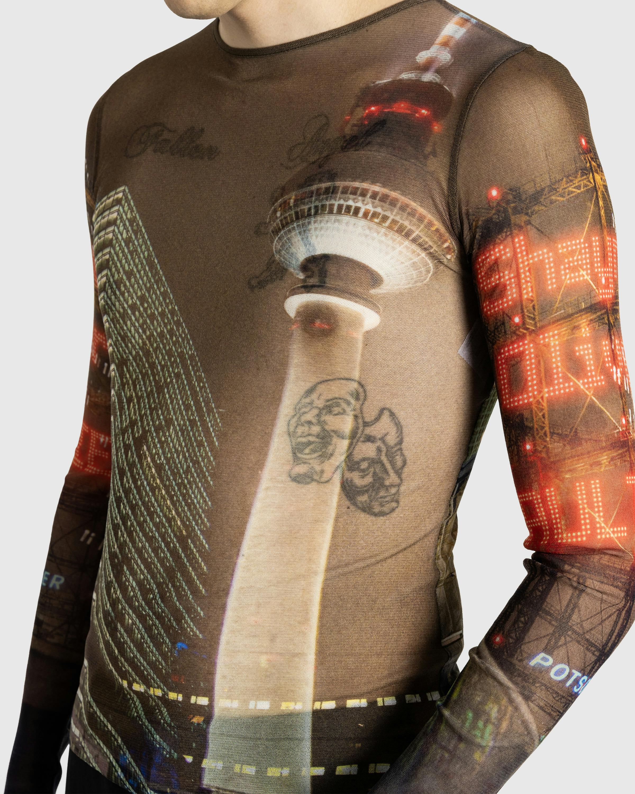 Jean Paul Gaultier x Shayne Oliver – Mesh Long-Sleeve Top Printed "City" Brown/Green/Blue/Red - Longsleeves - Brown - Image 5