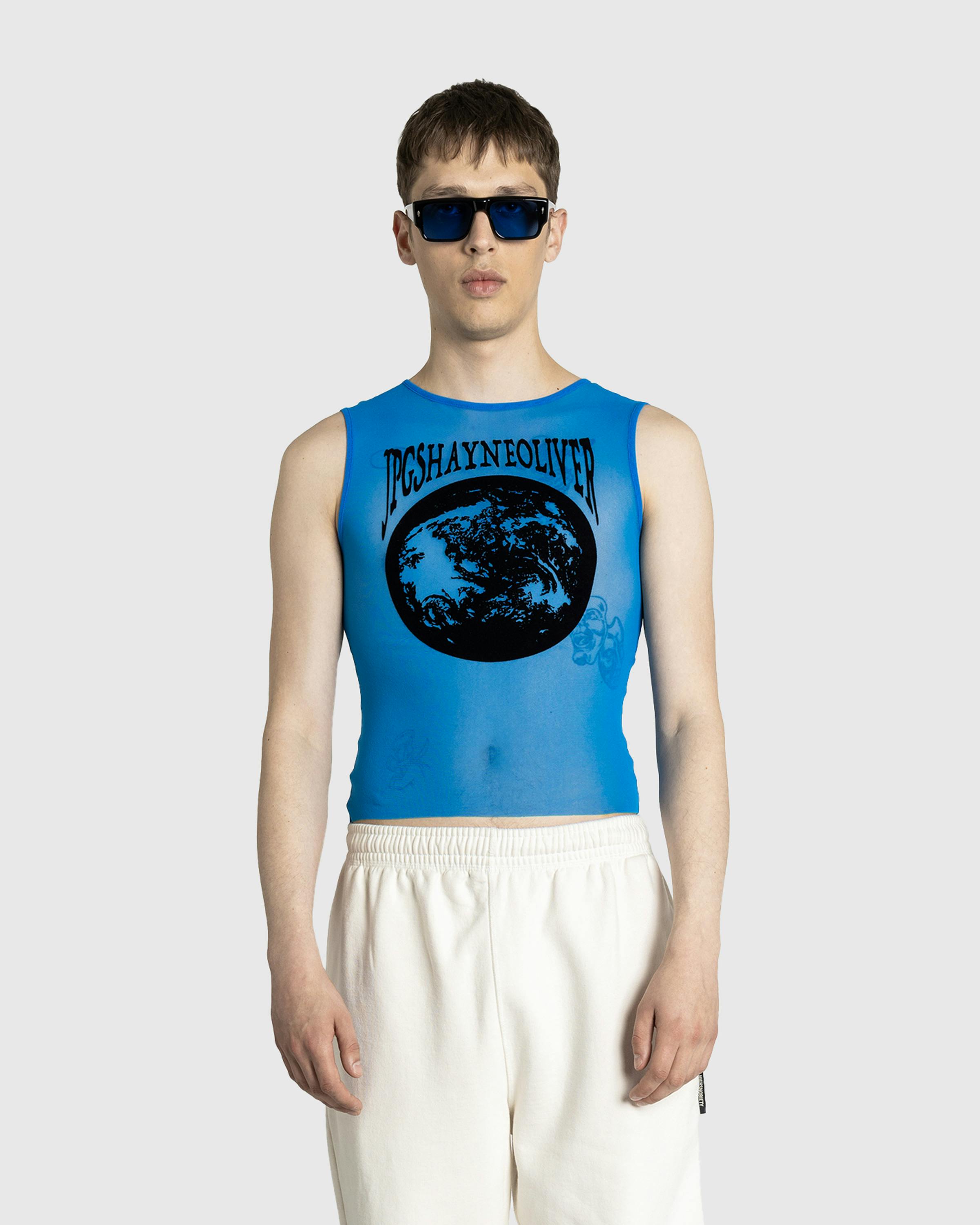 Jean Paul Gaultier x Shayne Oliver – Mesh Tank Top Flocked "Earth" Ibiza Blue/Black - Tank Tops - Blue - Image 2