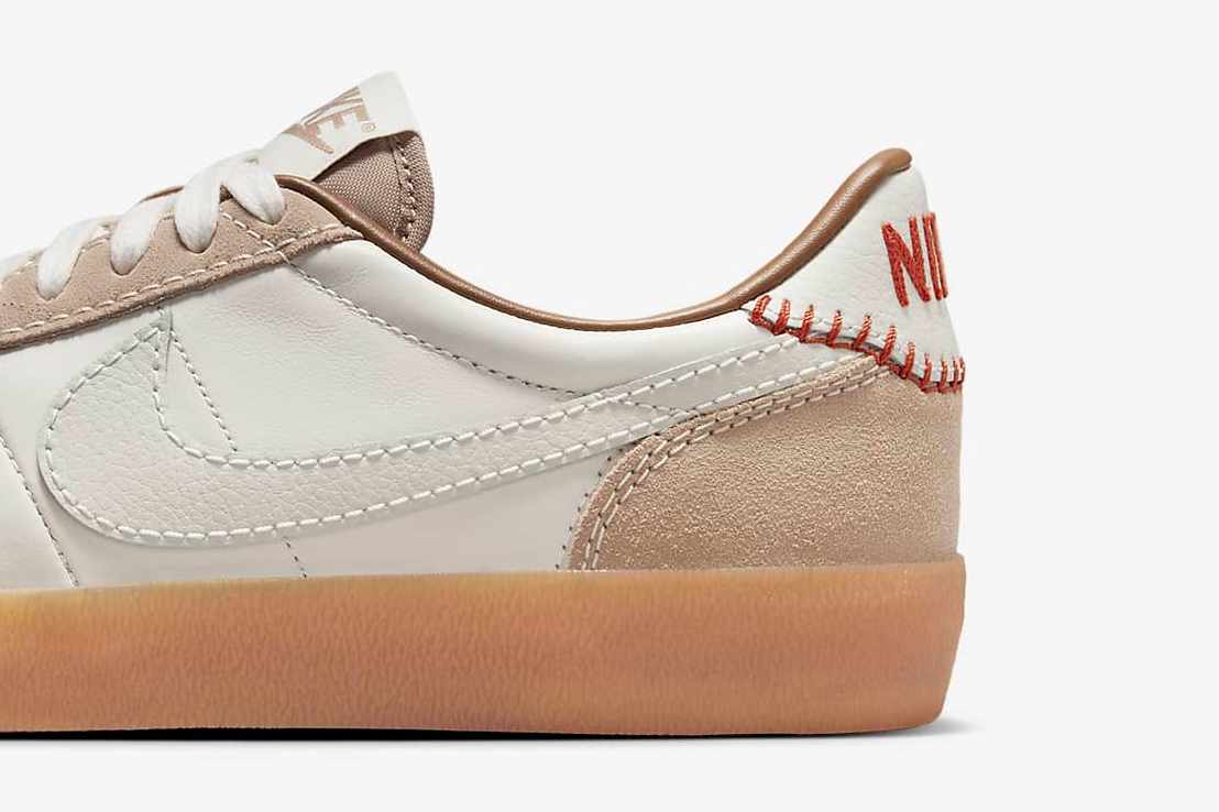 Nike's Killshot 2 sneaker in a green and beige colorway with stitched logo on the heel