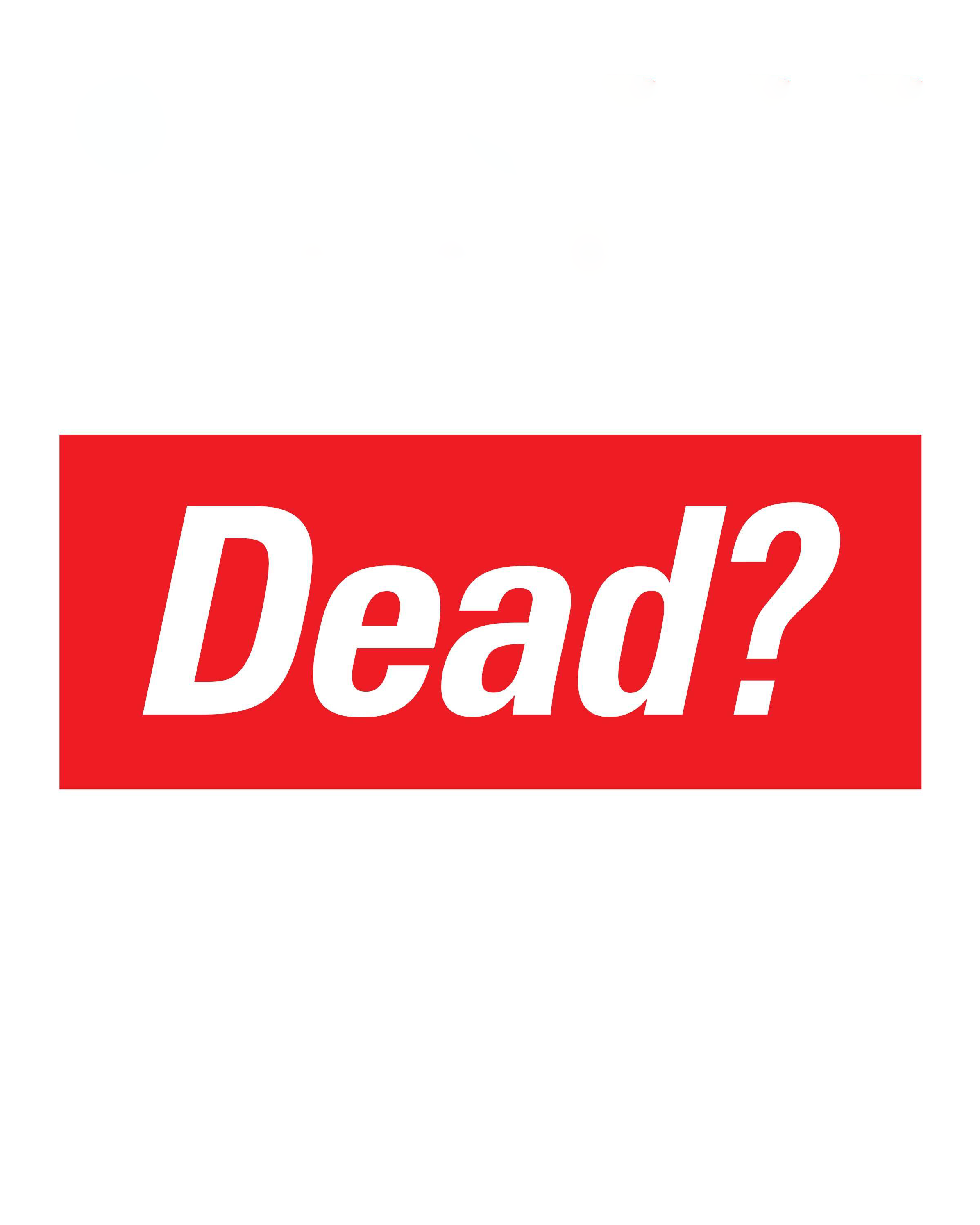 Supreme red box logo sticker with white DEAD text