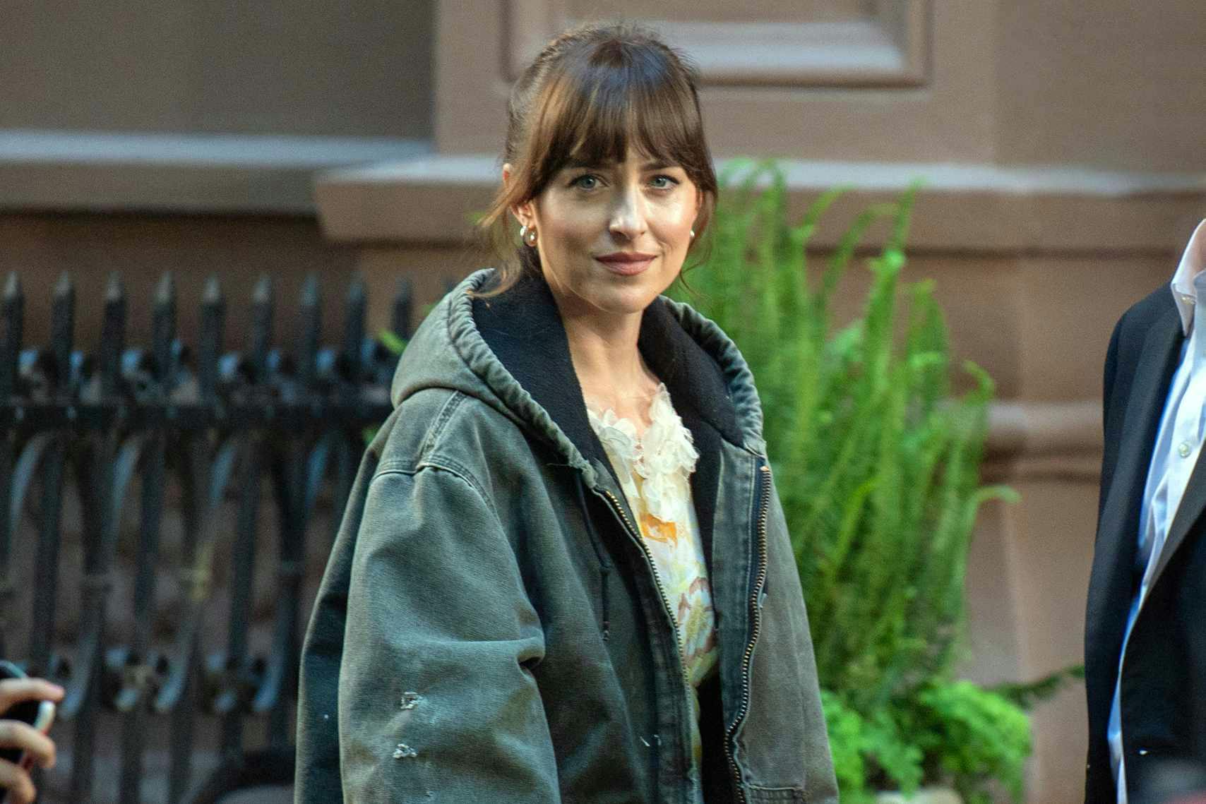 Dakota Johnson wears a vintage Carhartt Active Jacket on the Materialists set