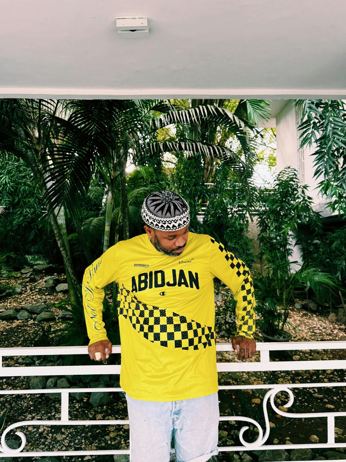 La Sunday wearing Champion x Highsnobiety x La Sunday NIP Collection
