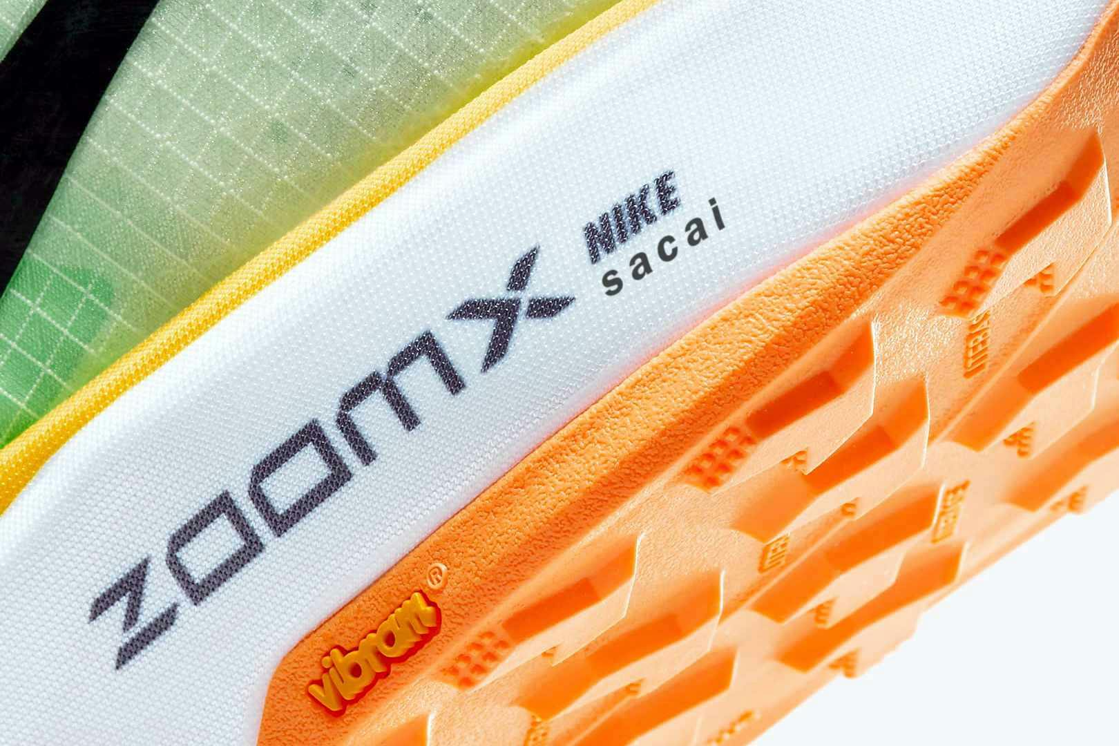 sacai x Nike SS25 sneaker collab with Vibram sole and Ultrafly hybrid shoe design in white and black