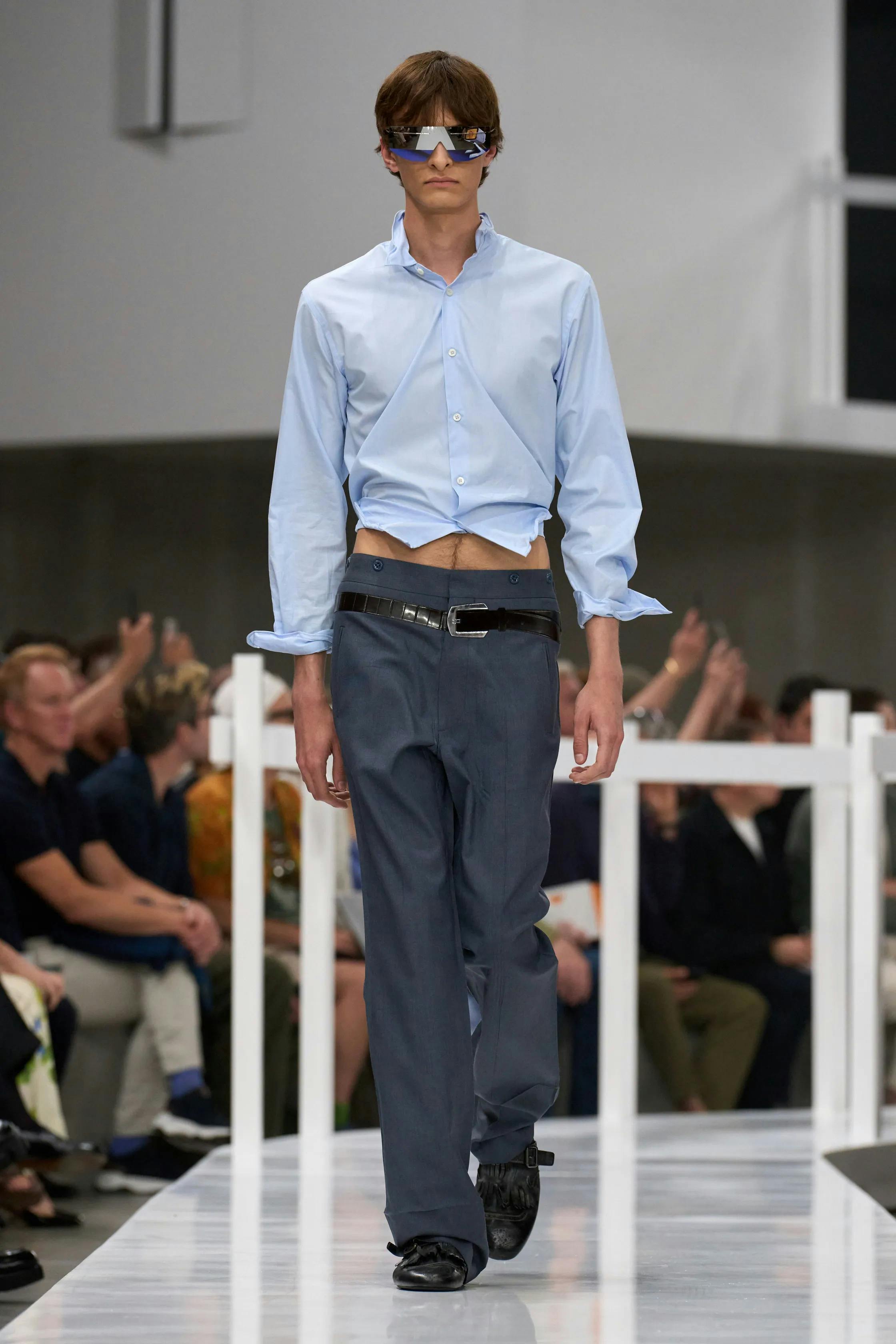 Prada SS25 Menswear Crop Top Bare Midriff