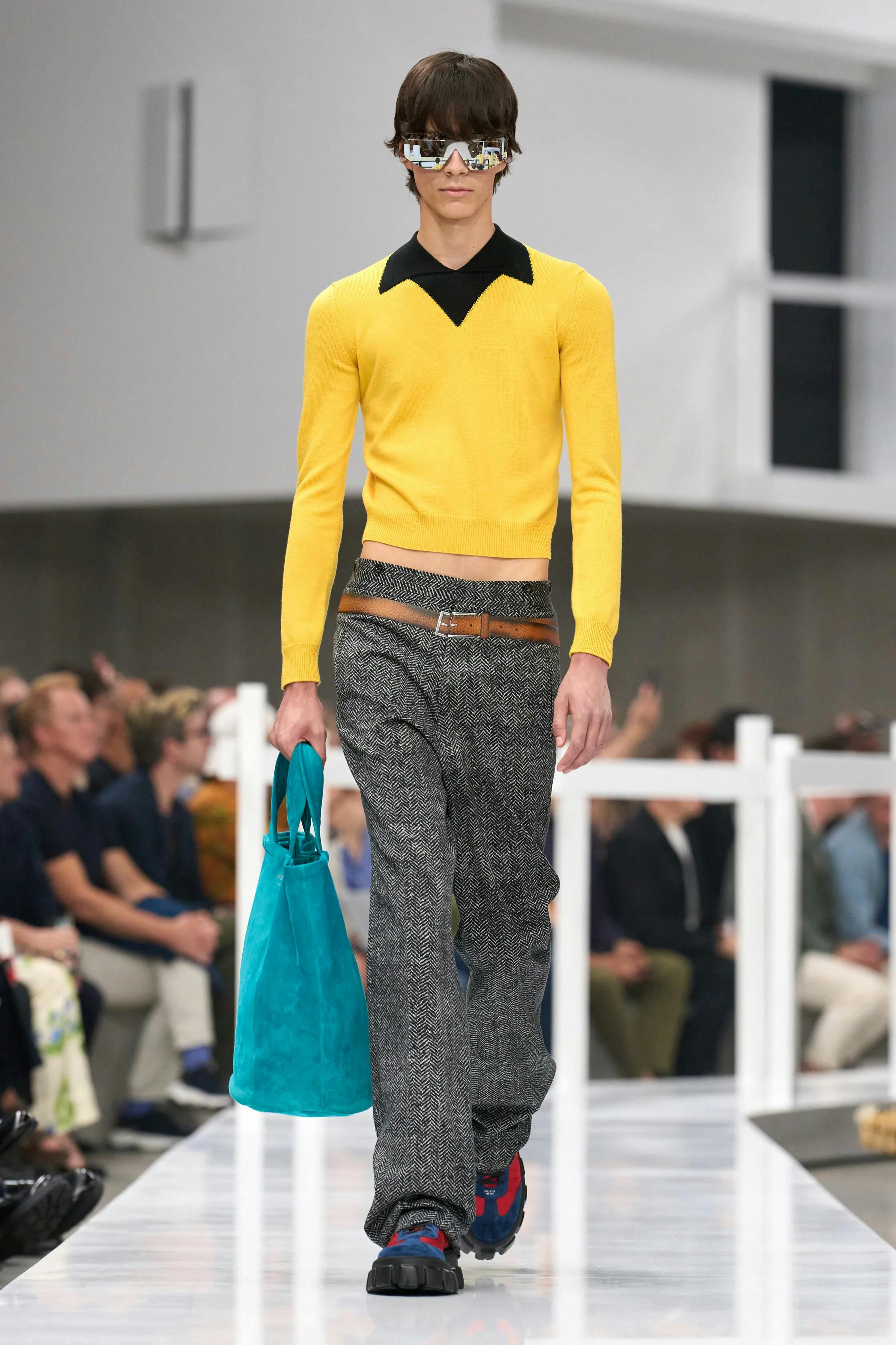 Prada SS25 Menswear Crop Top Bare Midriff