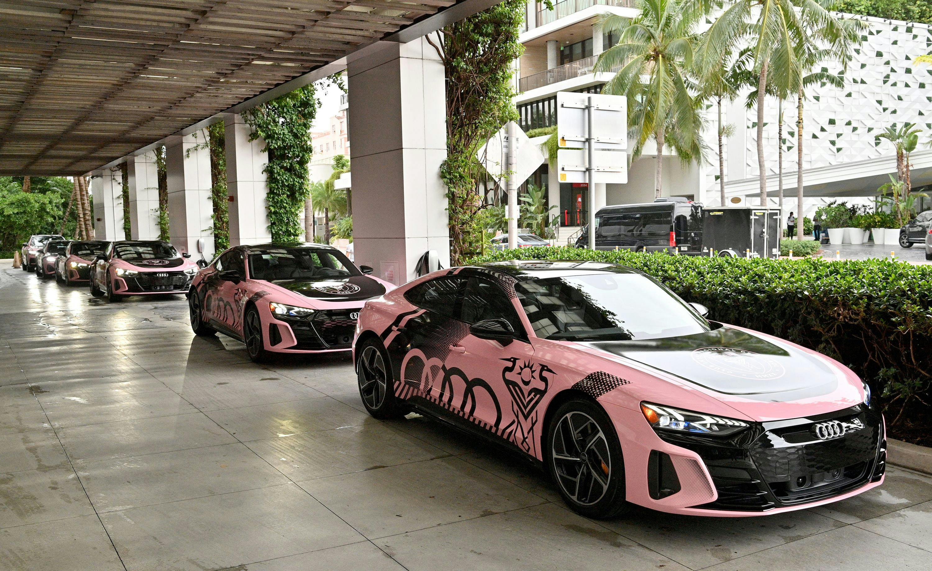 Pink Audi with black detailing
