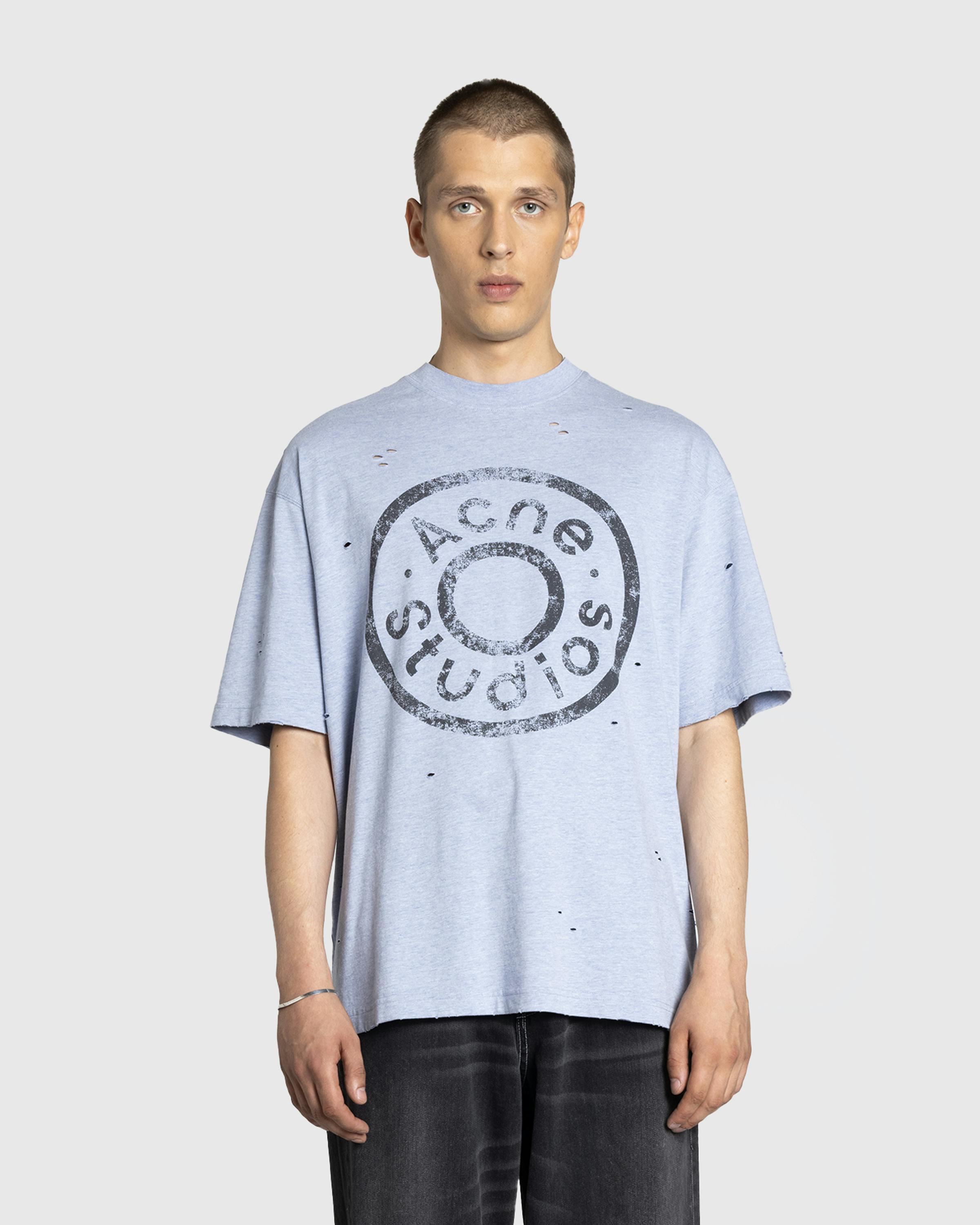 Acne Studios – Logo T-Shirt Blue Melange - Tees - Blue - Image 2