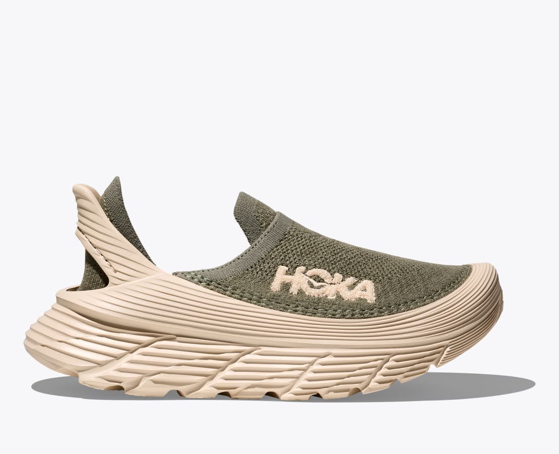 green HOKA Restore slip-om