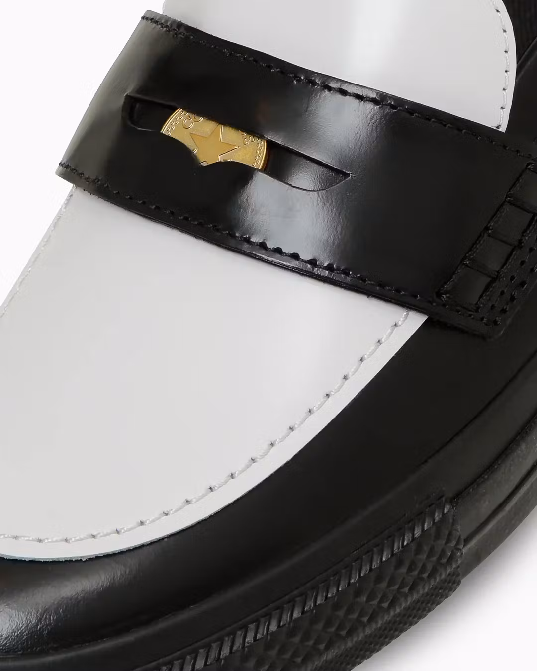 converse skate loafer penny slipon sneaker in black and white leather
