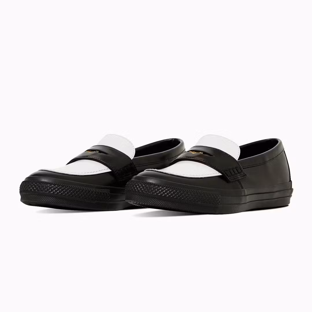 converse skate loafer penny slipon sneaker in black and white leather