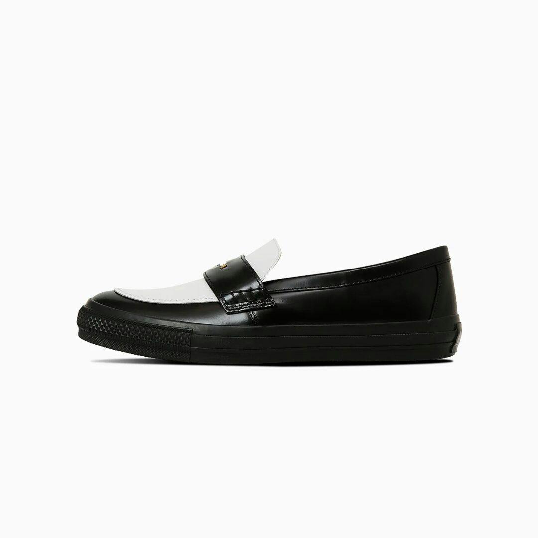 converse skate loafer penny slipon sneaker in black and white leather
