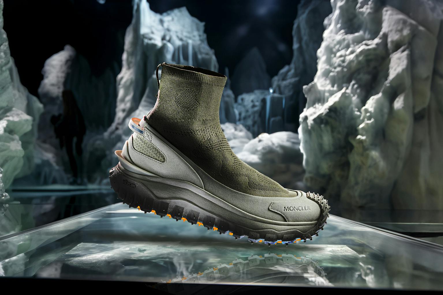 An AI-generated photograph of the Salehe Bembury x Moncler Fall/Winter 2023 shoe