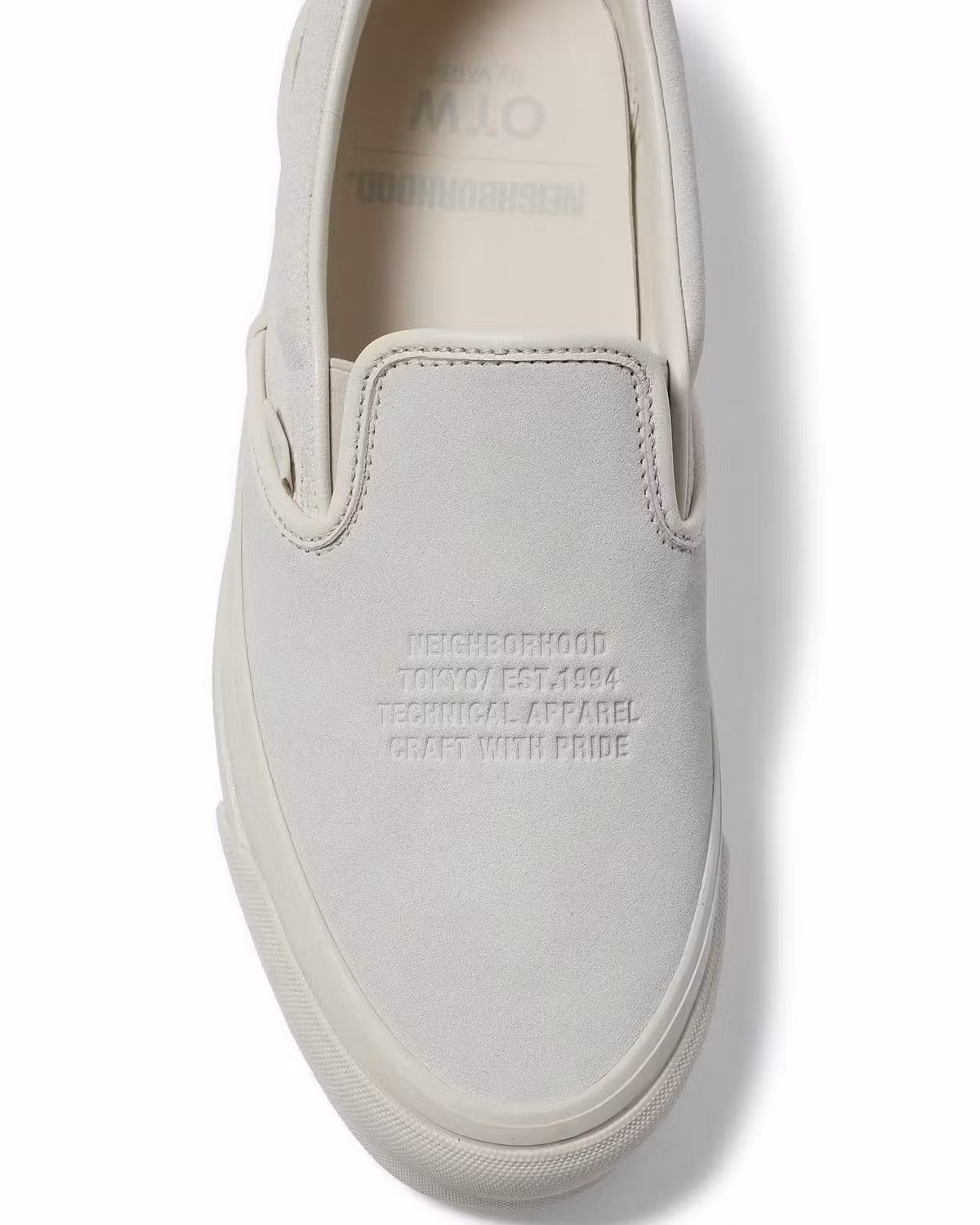 Vans OTE x NEIGHBORHOOD collab 2025, whit slip-on, black half cab