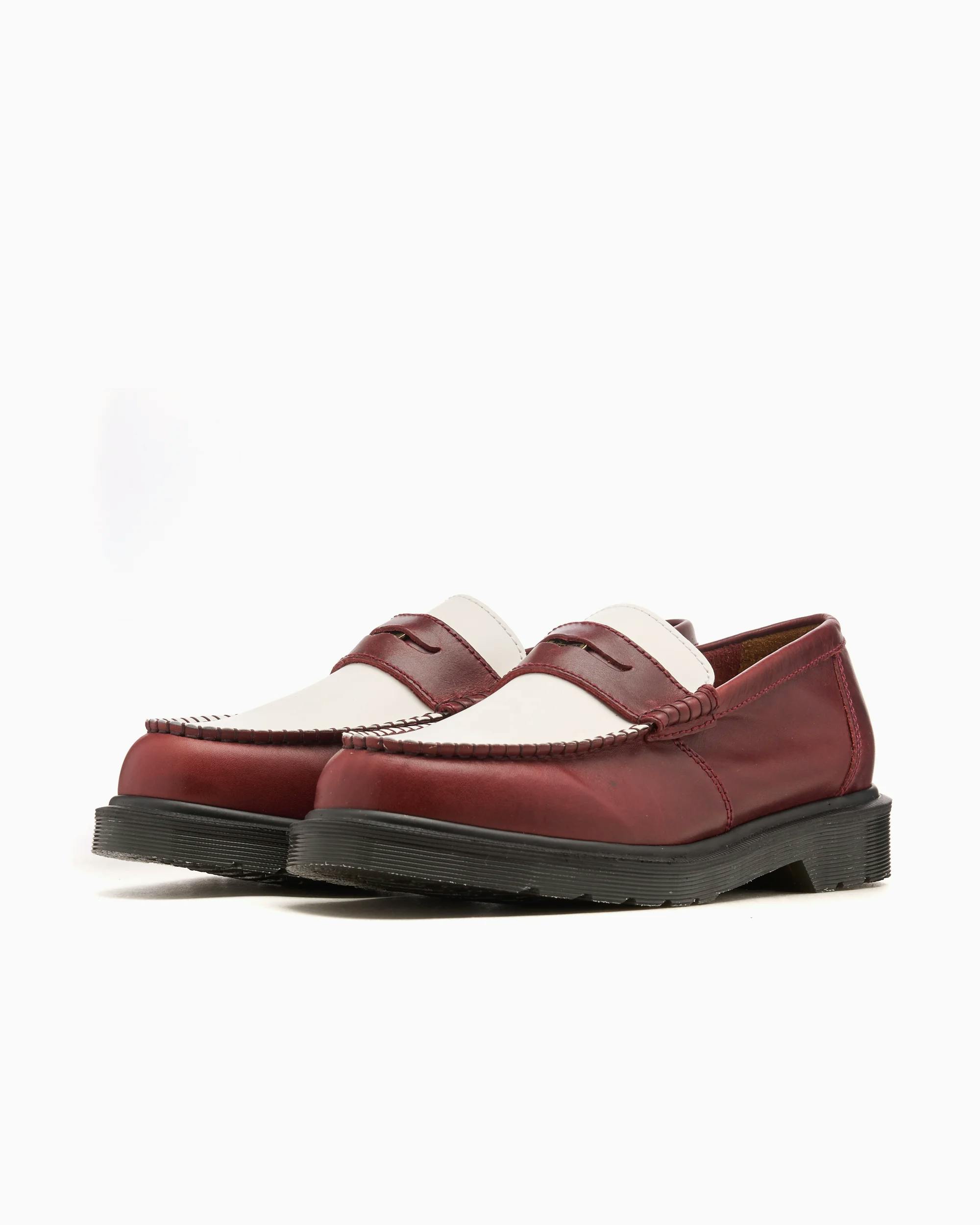 Dr. Martens Penny Loafer in Burgundy, white leather, handmade leather loafers, Dr. Martens Loafers
