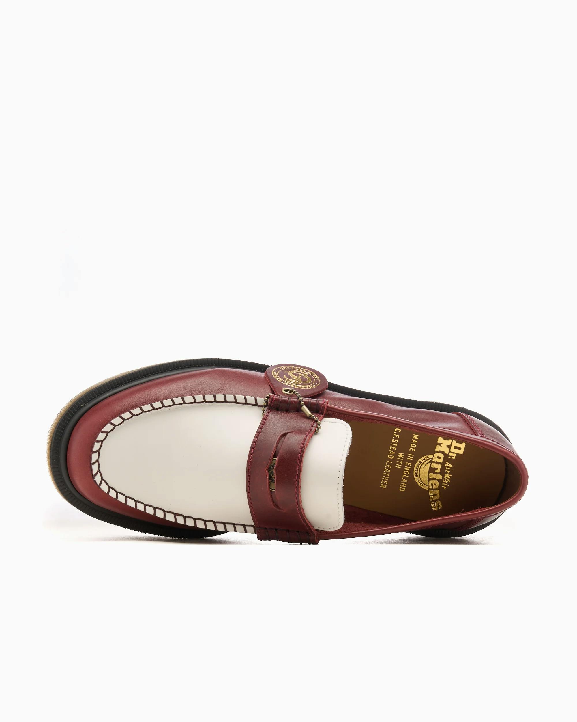 Dr. Martens Penny Loafer in Burgundy, white leather, handmade leather loafers, Dr. Martens Loafers