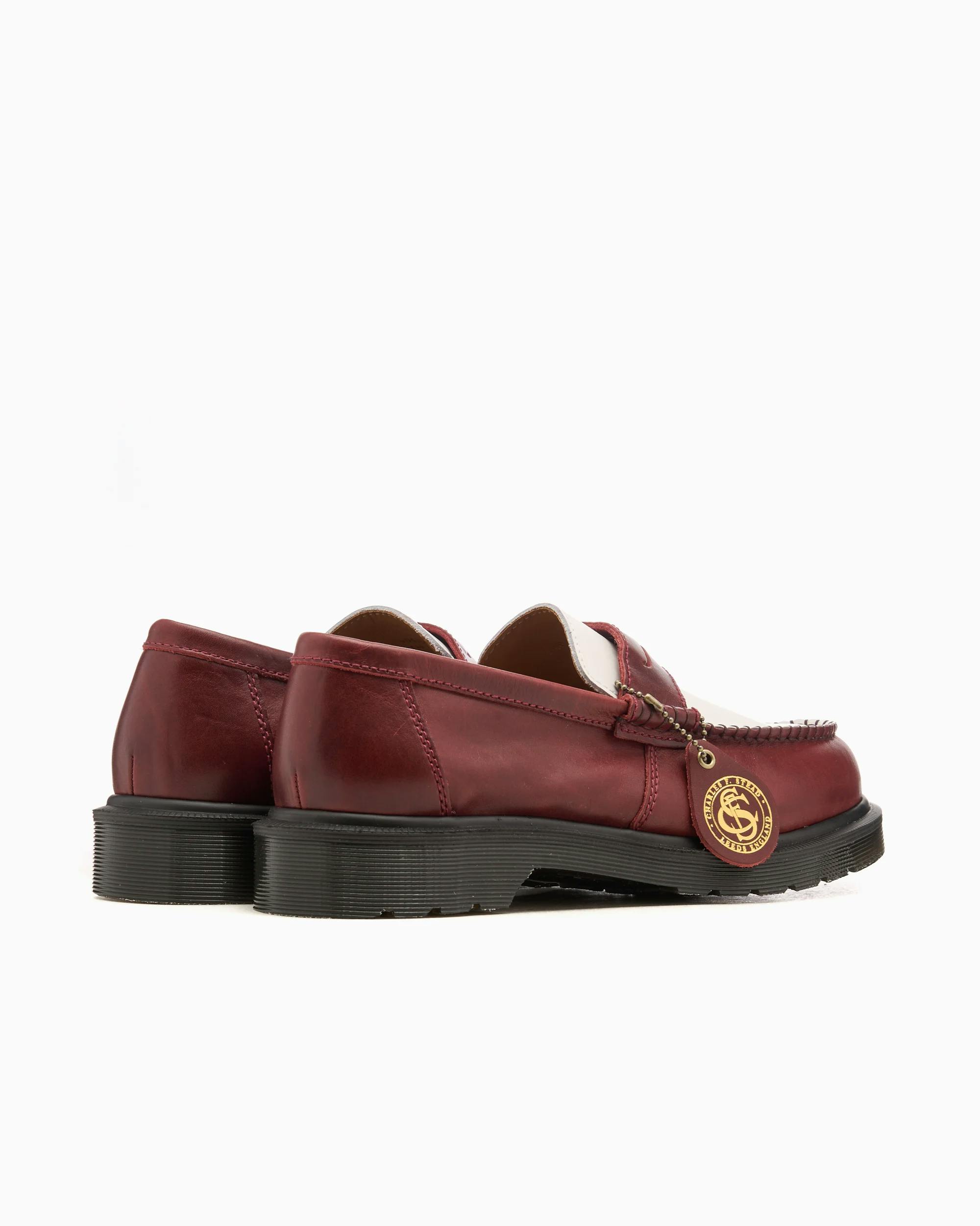 Dr. Martens Penny Loafer in Burgundy, white leather, handmade leather loafers, Dr. Martens Loafers