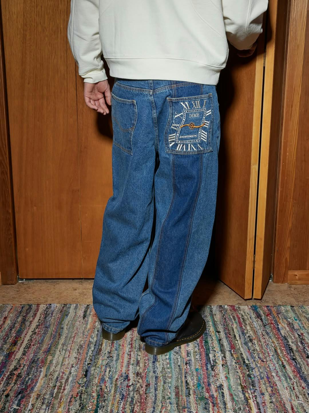 Knowtomatic, Cartier Crash on blue denim, Dime jean with watch, blue jeans