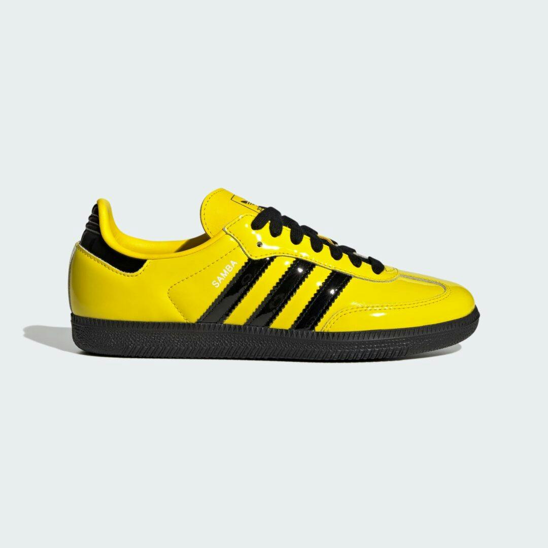 adidas bruce lee samba sneaker in black and yellow leather