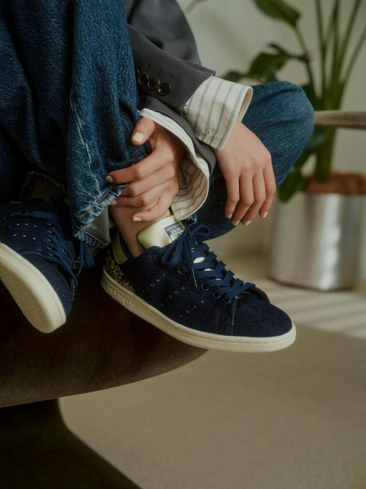 adidas stan smith floral denim shoe