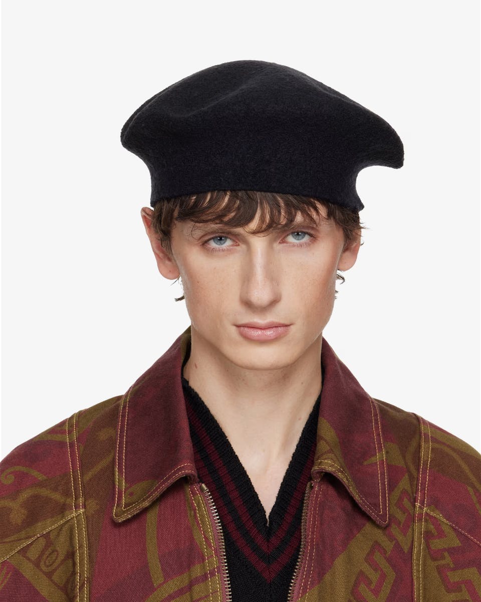 Black Embroidered Logo Beret