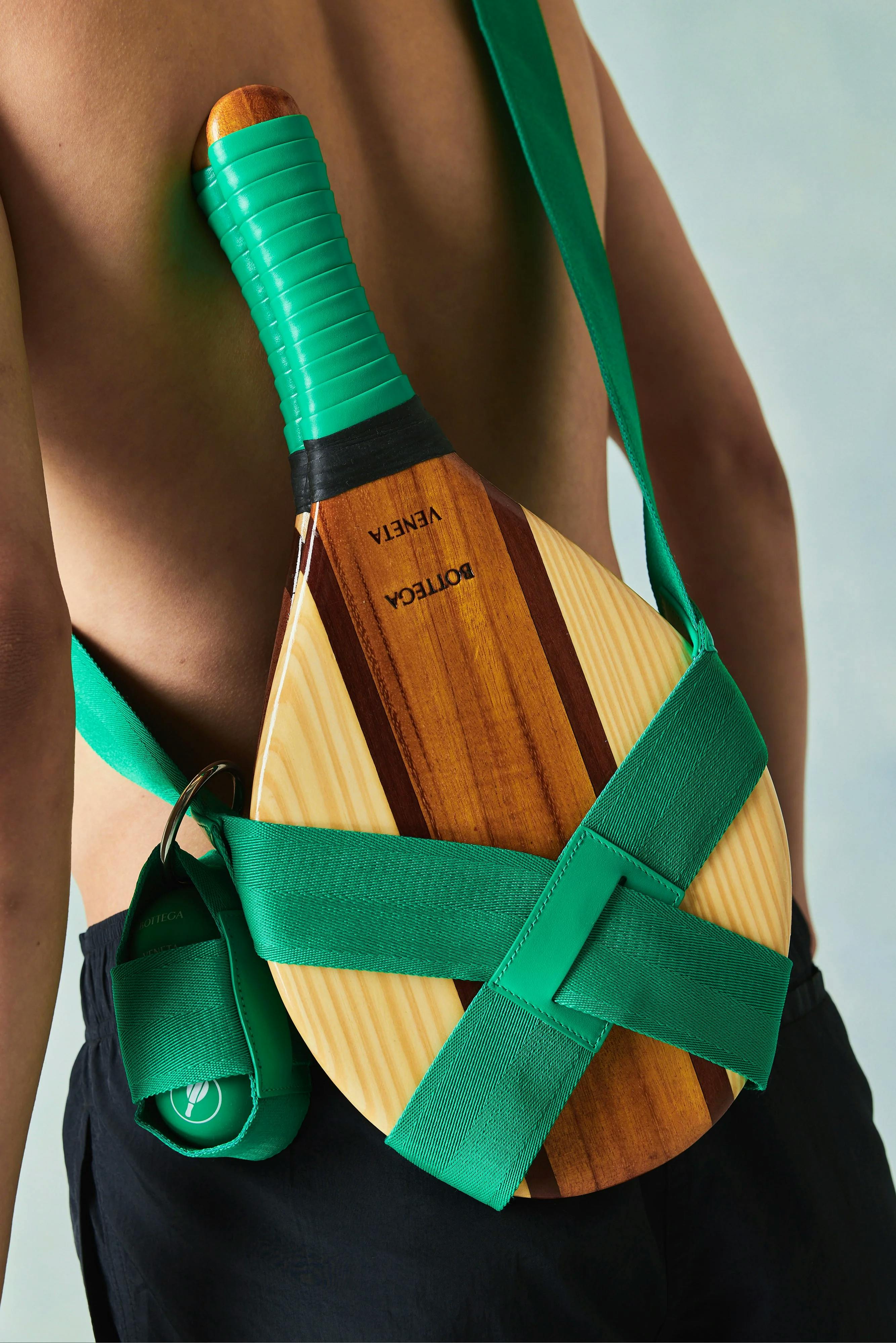 Bottega Veneta luxury beach rackets with calfskin handles