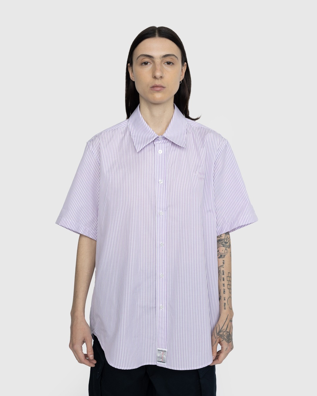 Martine Rose – Classic Short-Sleeve Button-Down Shirt Lilac and White Stripe - Shirts - Purple - Image 2