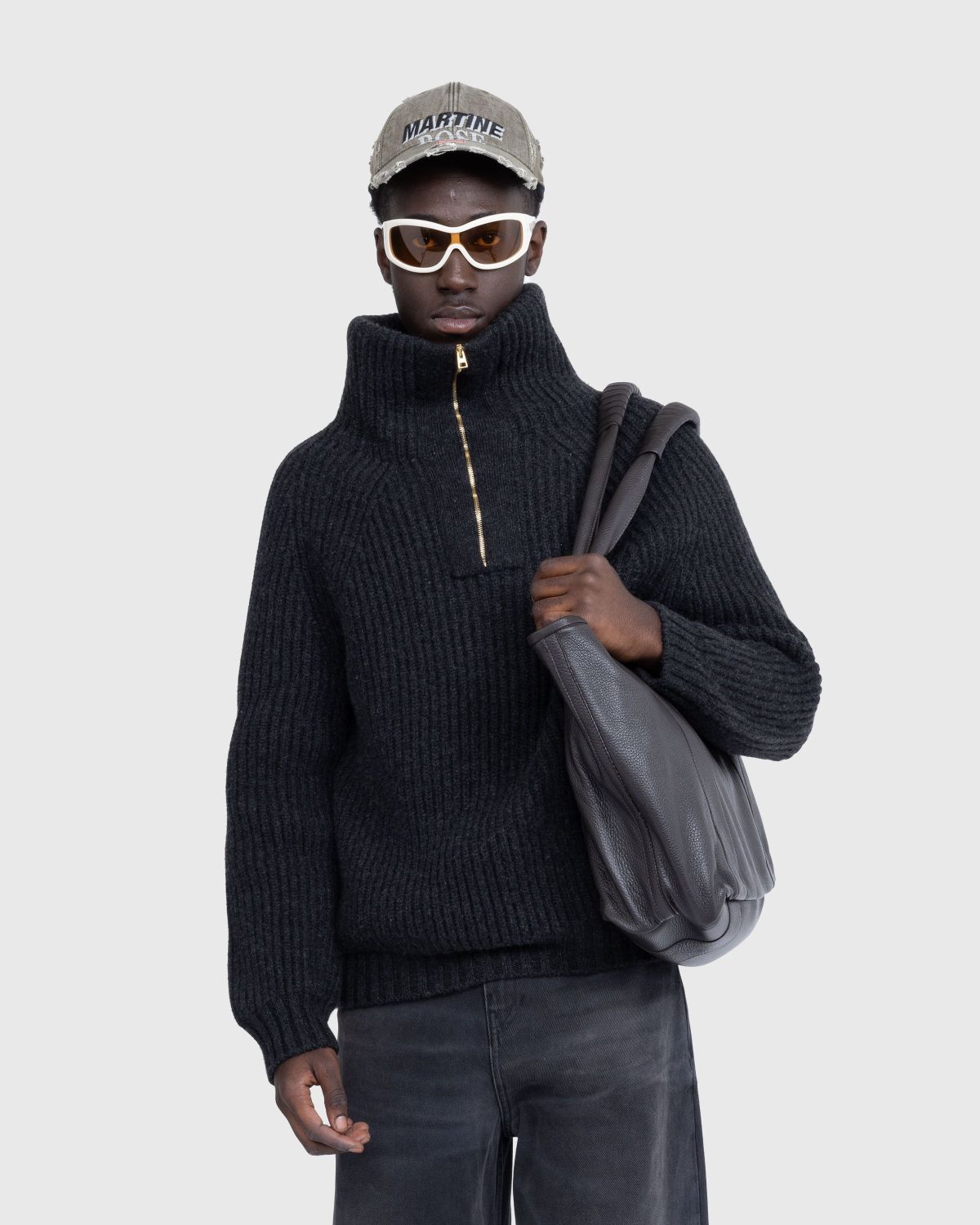 Meta Campania Collective – Michel Exaggerated Rib Cashmere Half Zip Weimaraner Grey - Knitwear - Grey - Image 4