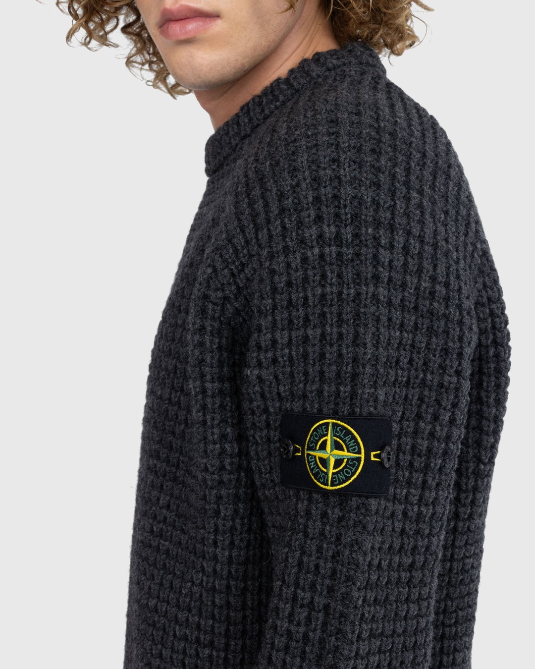 Stone Island – Waffle Knit Sweater Melange Charcoal - Knitwear - Grey - Image 4